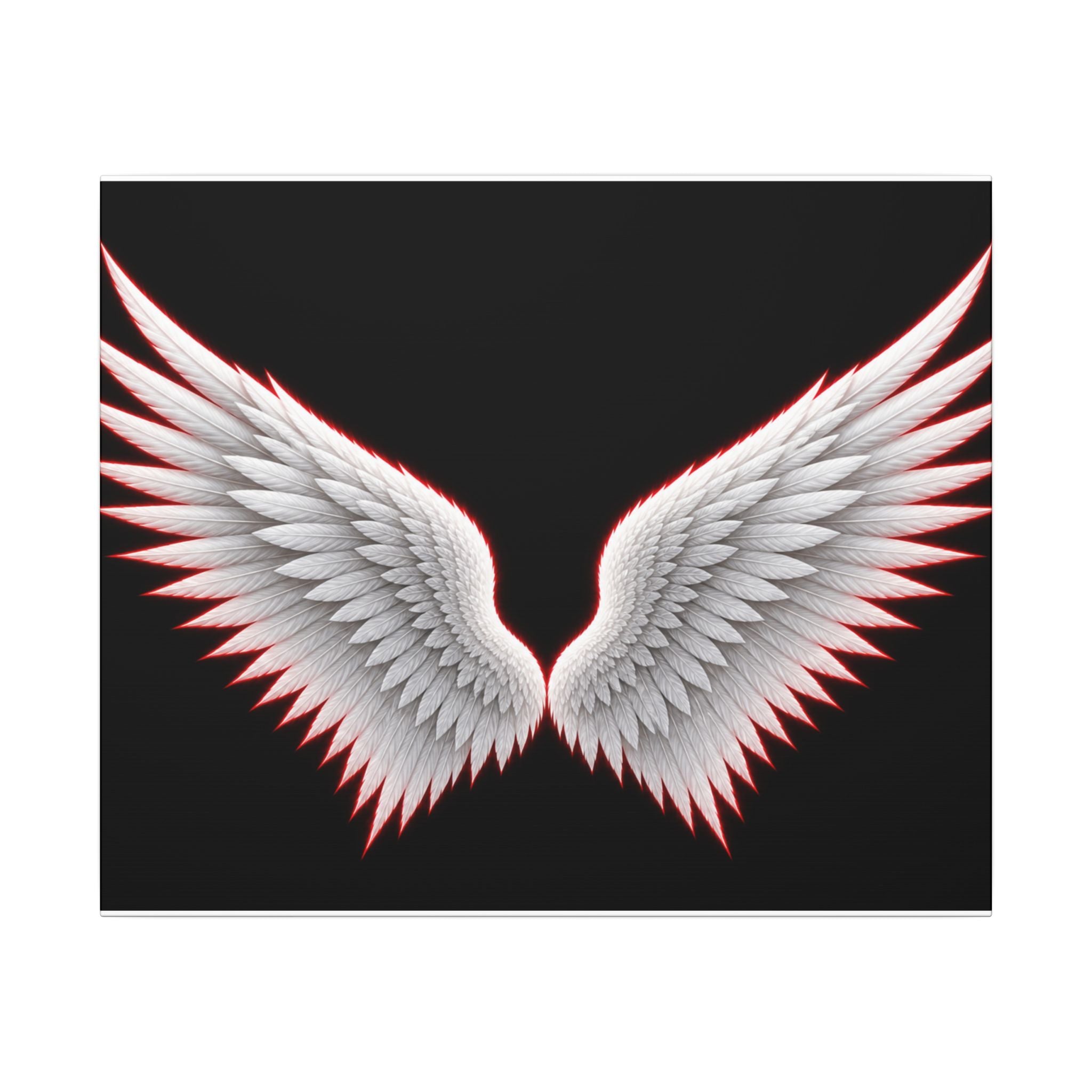 Angel Wings Wall Art Canvas — White Feather Wings on Black Matte Stretched Canvas