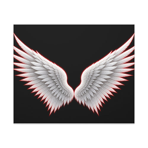 Angel Wings Wall Art Canvas — White Feather Wings on Black Matte Stretched Canvas