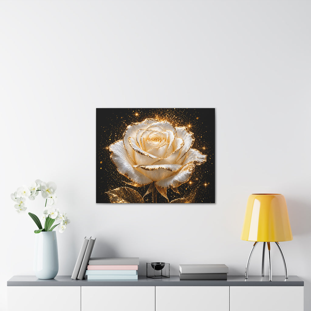 Golden Sparkle Rose Canvas Print — Glam Floral Wall Art