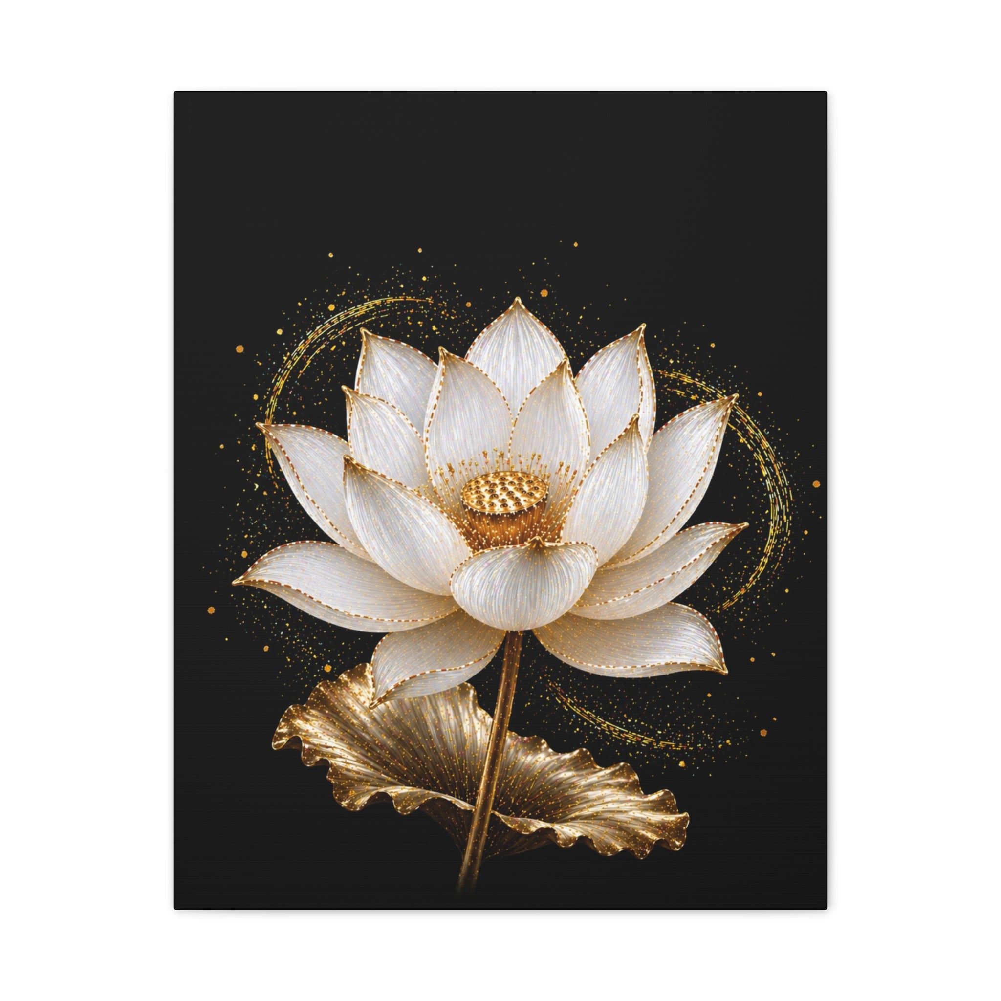 Gold Lotus Canvas Wall Art - Stretched Canvas Floral Print