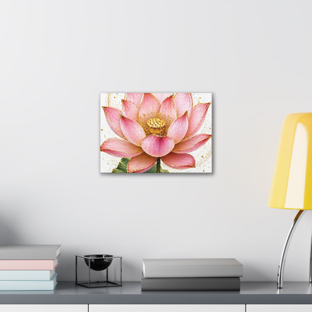 Pink Lotus Canvas Wall Art — Stretched Floral Canvas Print
