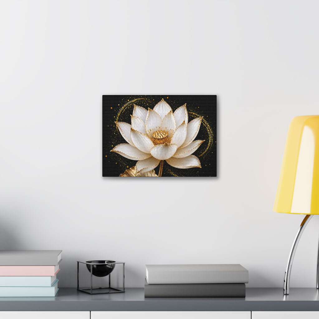 Gold Lotus Canvas Wall Art - Stretched Canvas Floral Print