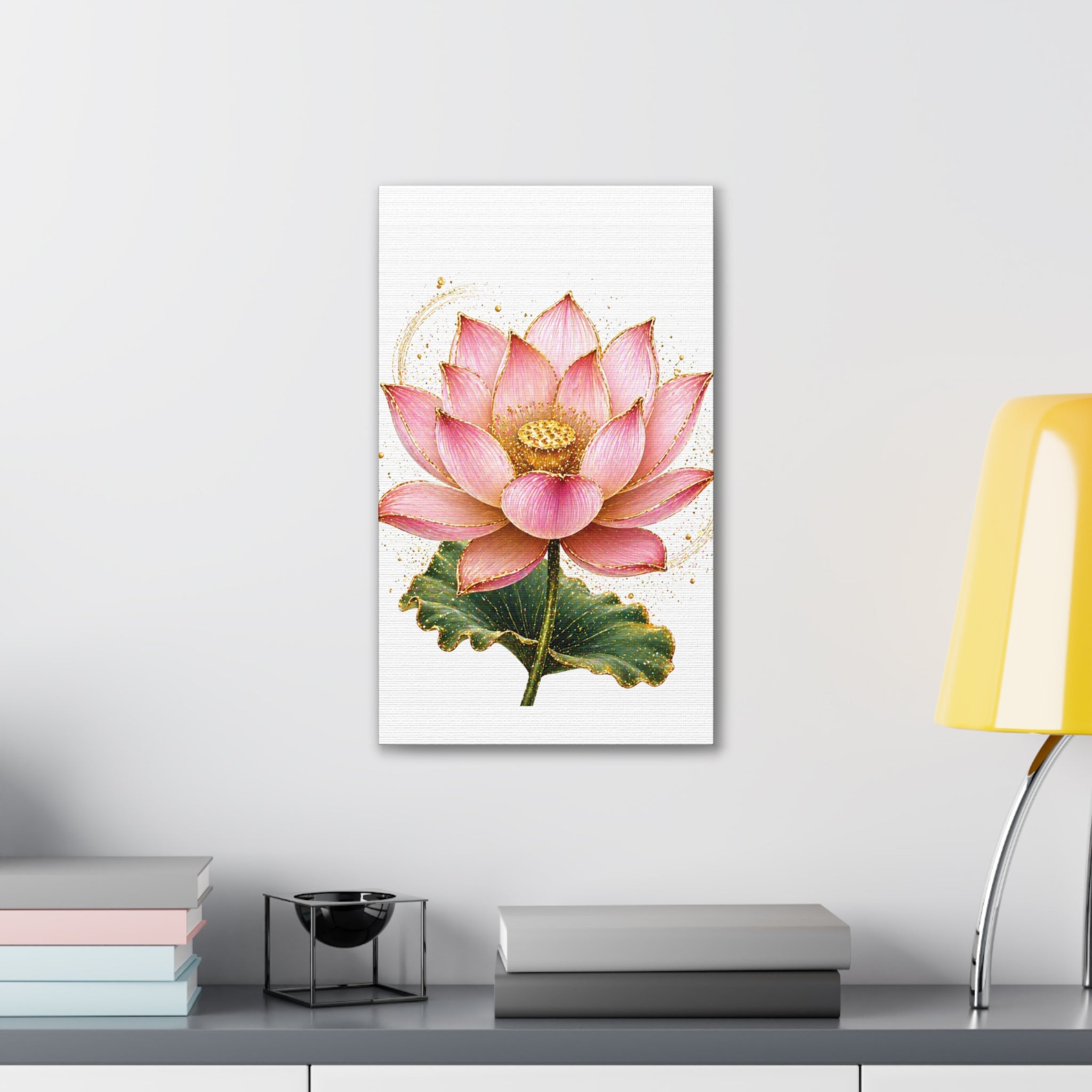 Pink Lotus Canvas Wall Art — Stretched Floral Canvas Print