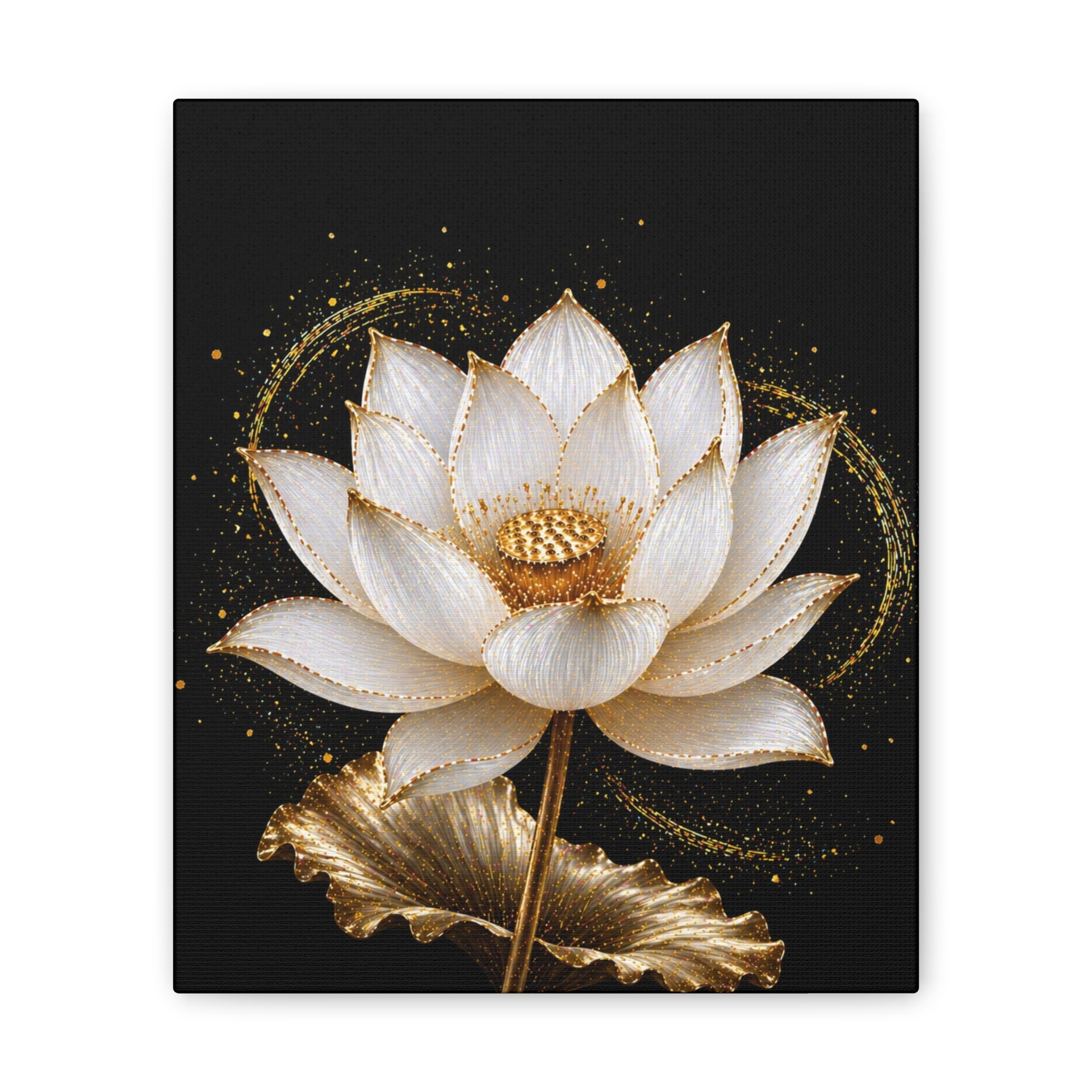 Gold Lotus Canvas Wall Art - Stretched Canvas Floral Print