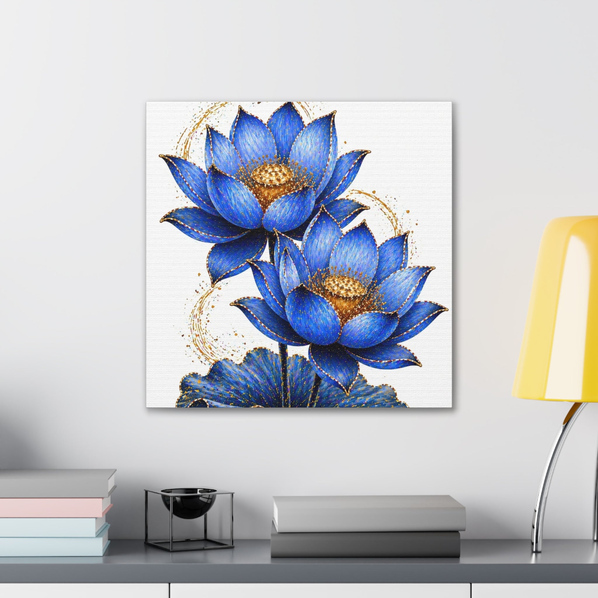 Blue Lotus Canvas Wall Art — Stretched 0.75" Botanical Print