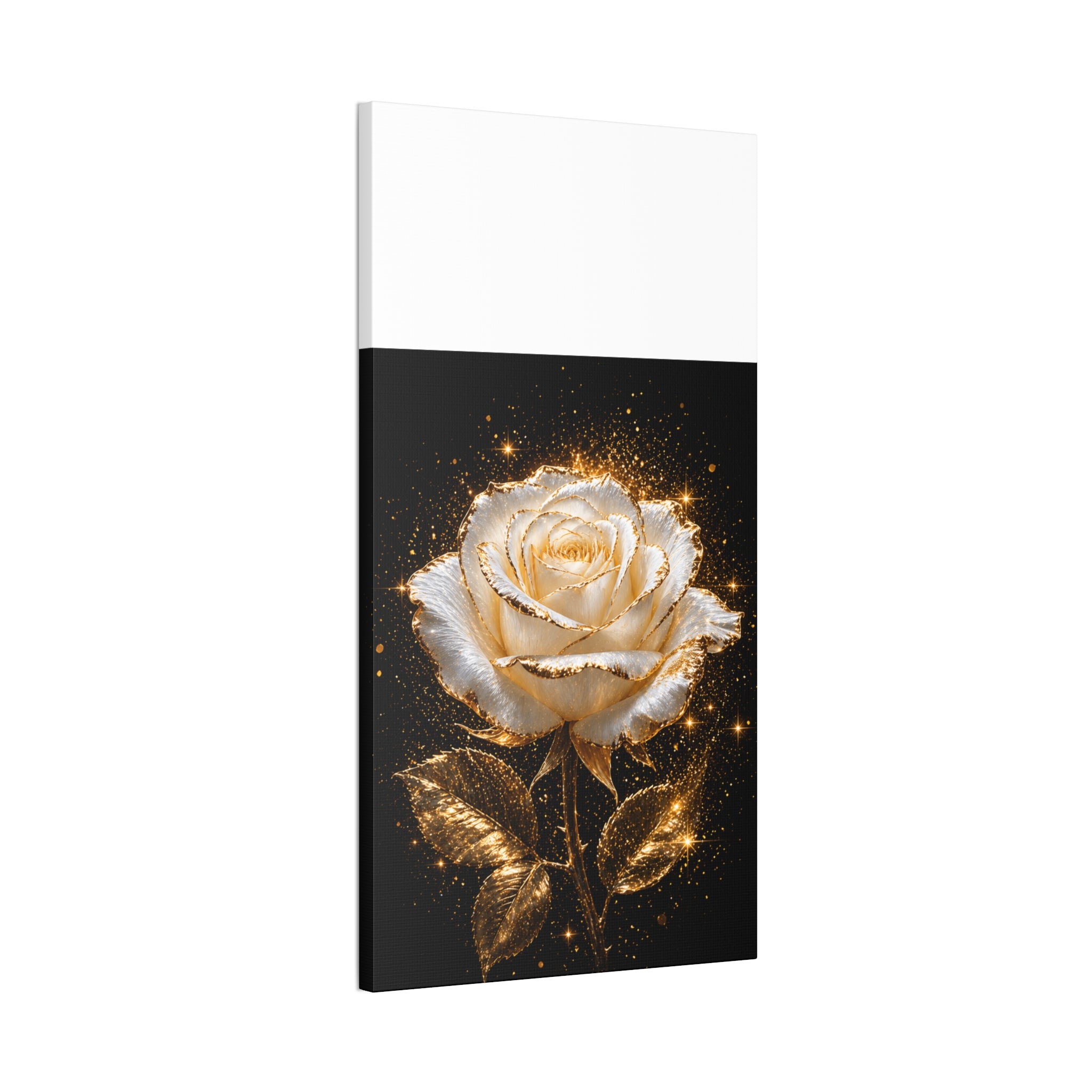 Golden Sparkle Rose Canvas Print — Glam Floral Wall Art
