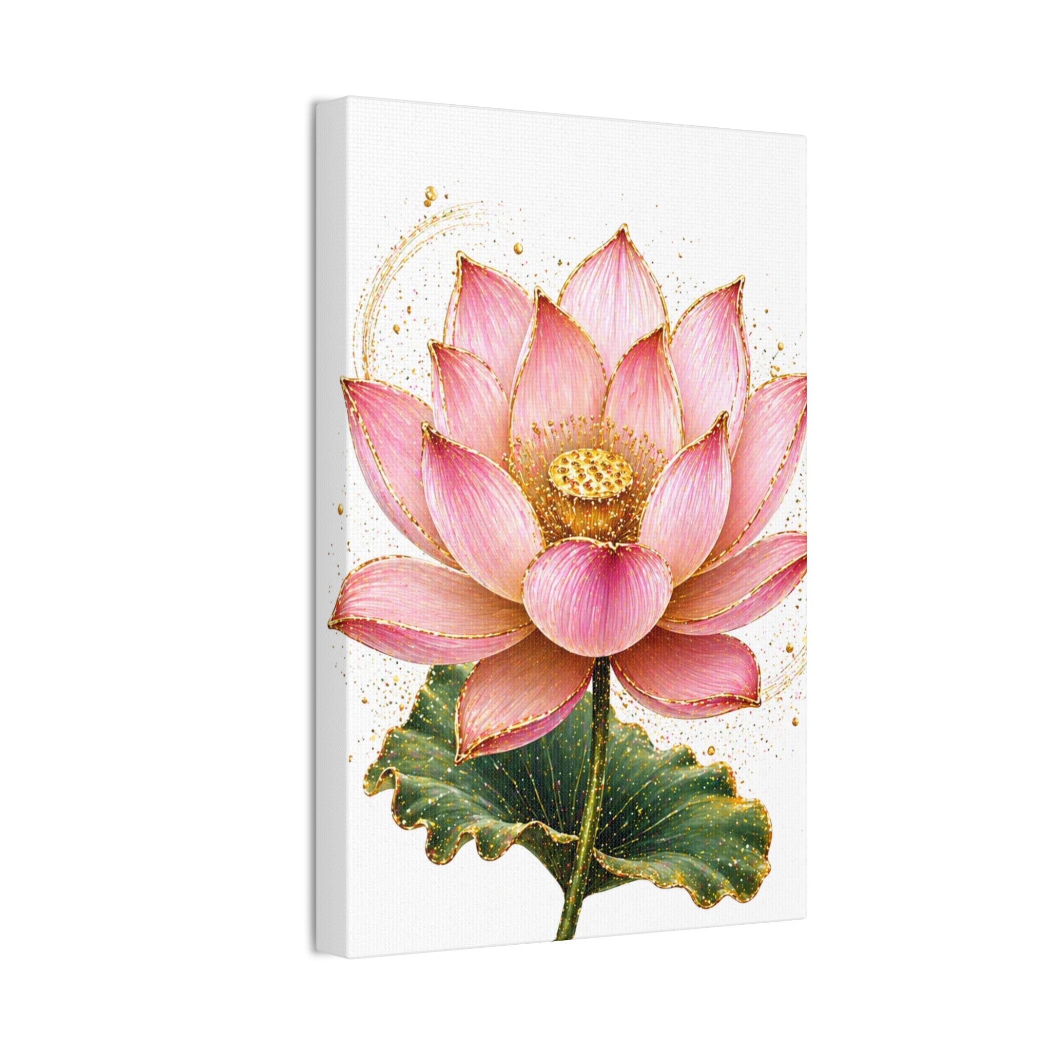 Pink Lotus Canvas Wall Art — Stretched Floral Canvas Print