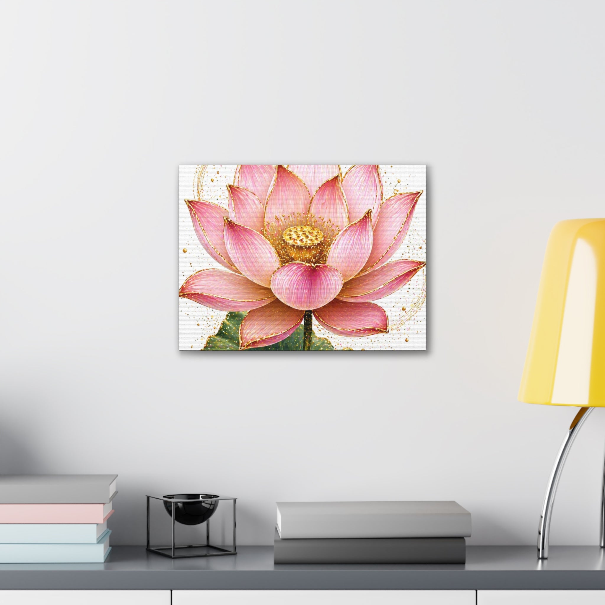 Pink Lotus Canvas Wall Art — Stretched Floral Canvas Print