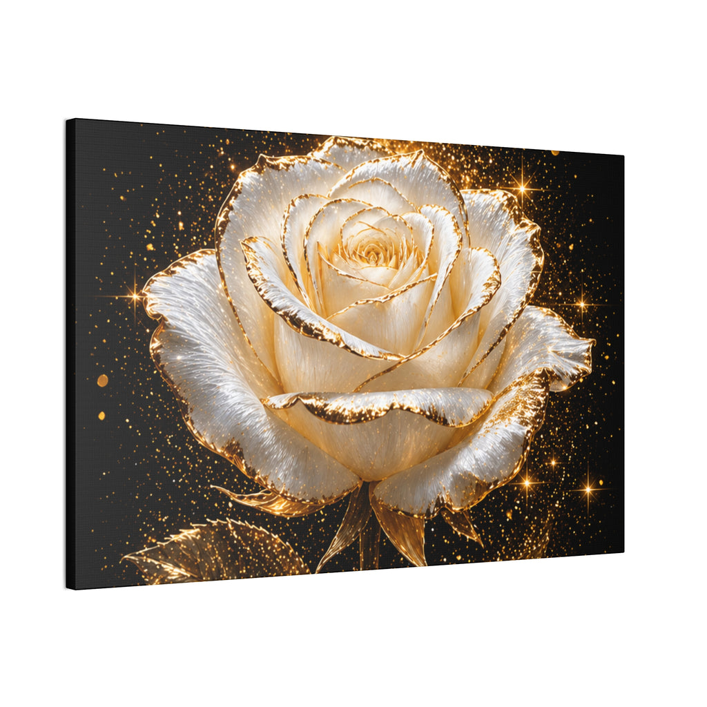 Golden Sparkle Rose Canvas Print — Glam Floral Wall Art