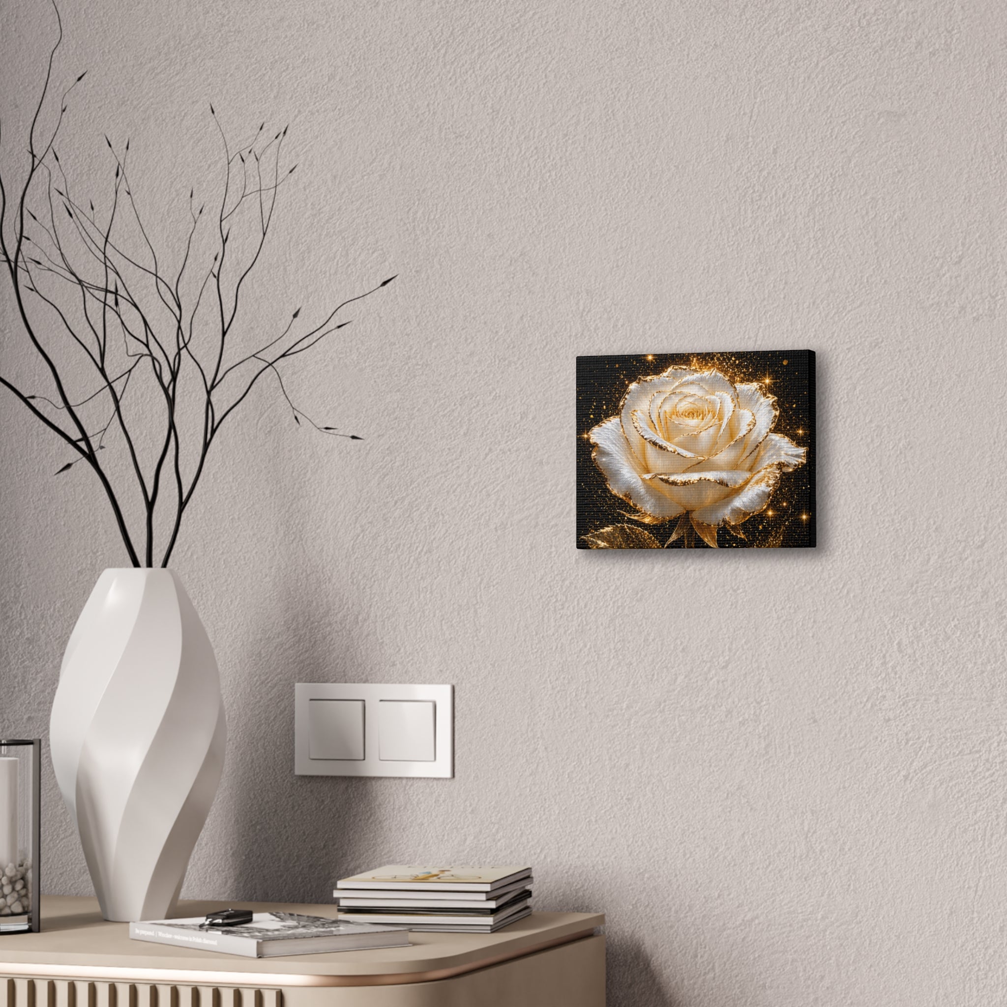 Golden Sparkle Rose Canvas Print — Glam Floral Wall Art