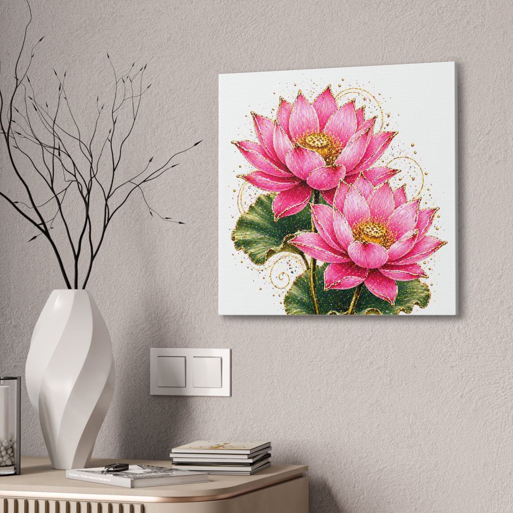 Pink Lotus Canvas Wall Art — Stretched Floral Canvas Print