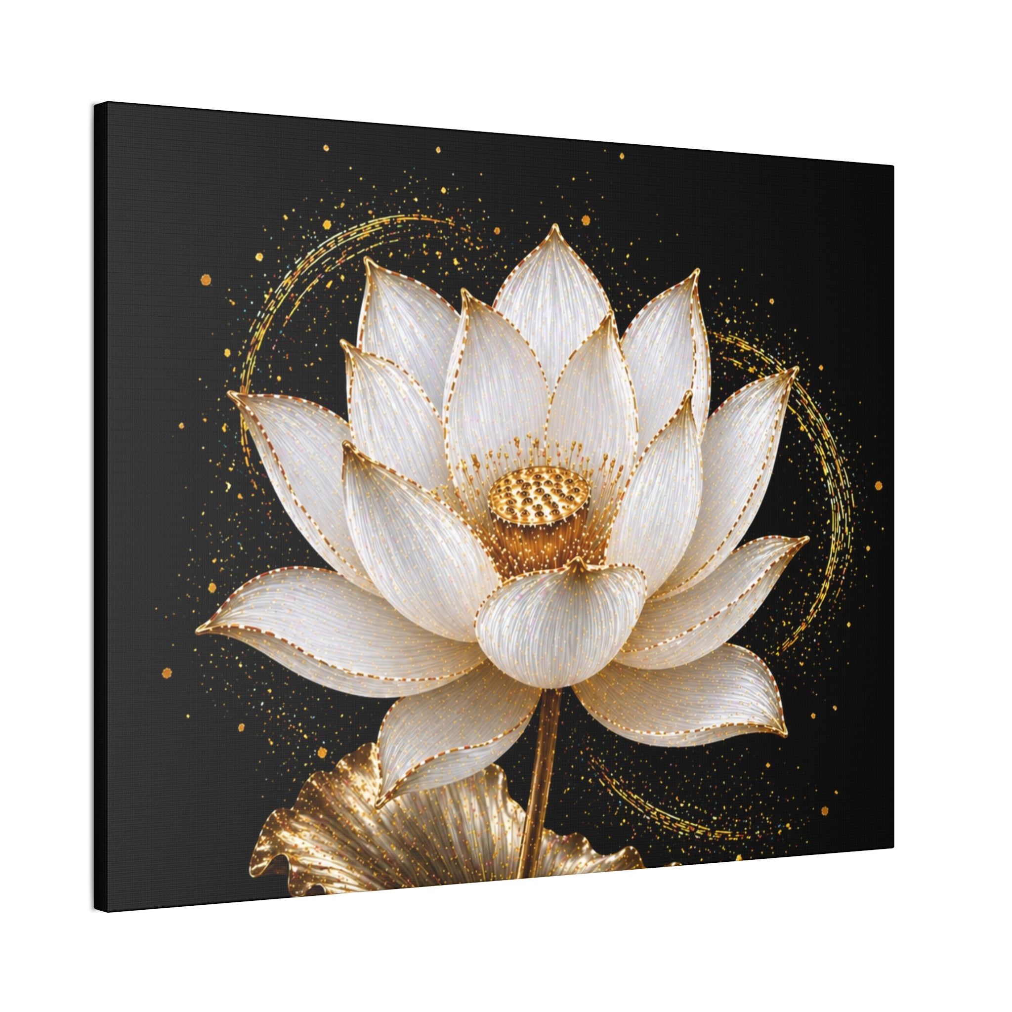 Gold Lotus Canvas Wall Art - Stretched Canvas Floral Print