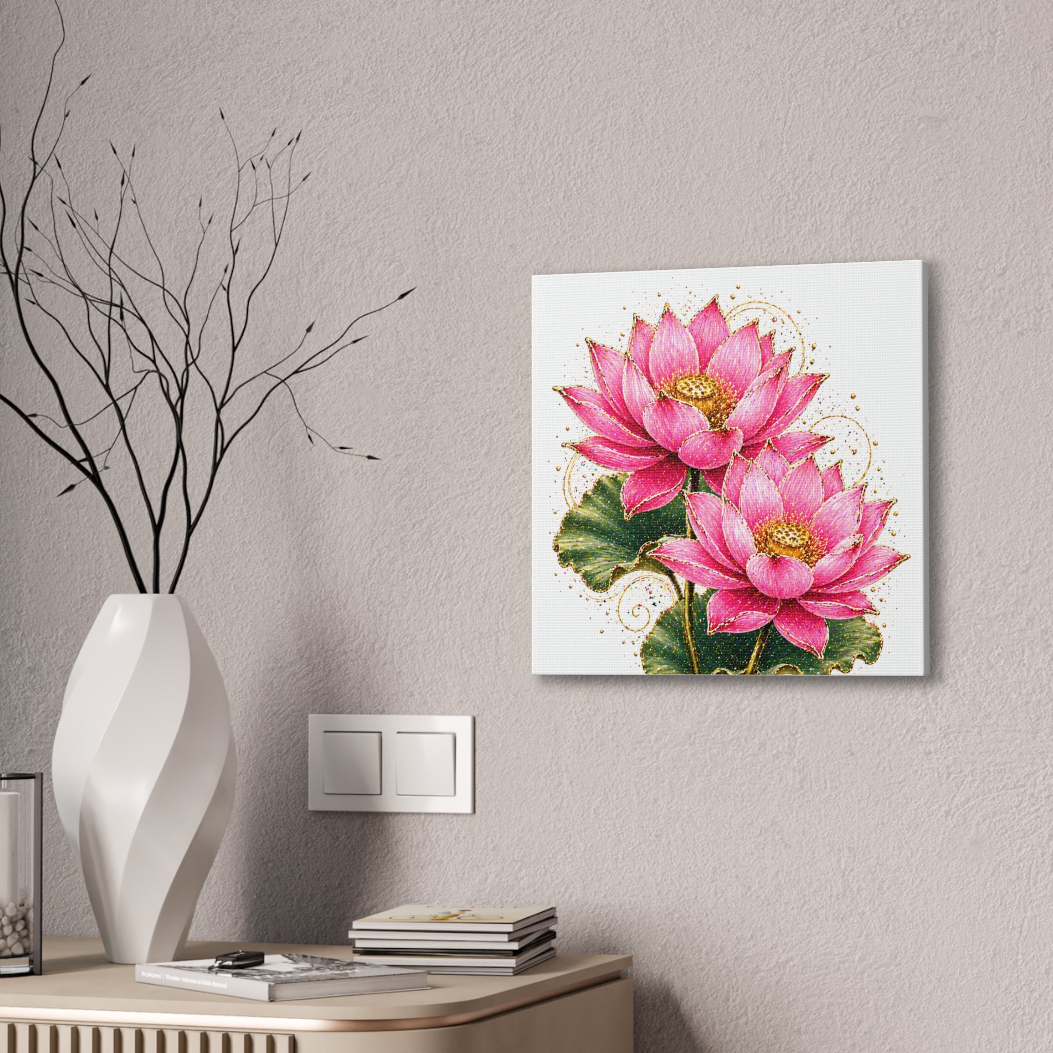 Pink Lotus Canvas Wall Art — Stretched Floral Canvas Print