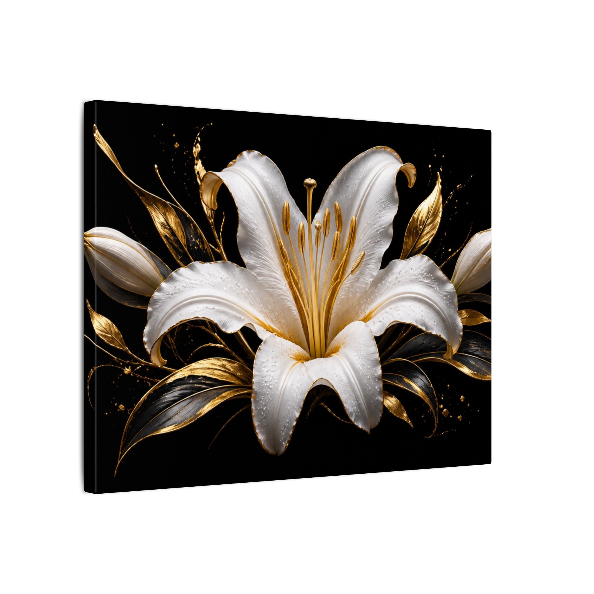 Gold & White Lily Matte Canvas Wall Art — Elegant Floral Home Decor