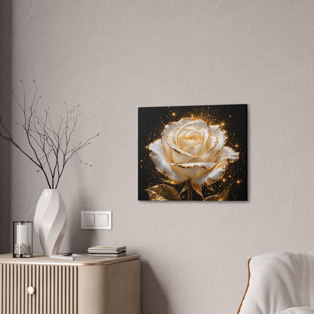 Golden Sparkle Rose Canvas Print — Glam Floral Wall Art