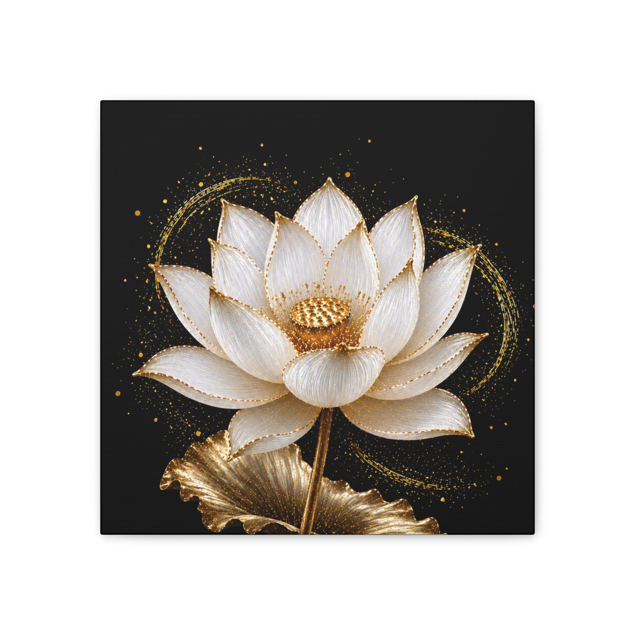 Gold Lotus Canvas Wall Art - Stretched Canvas Floral Print