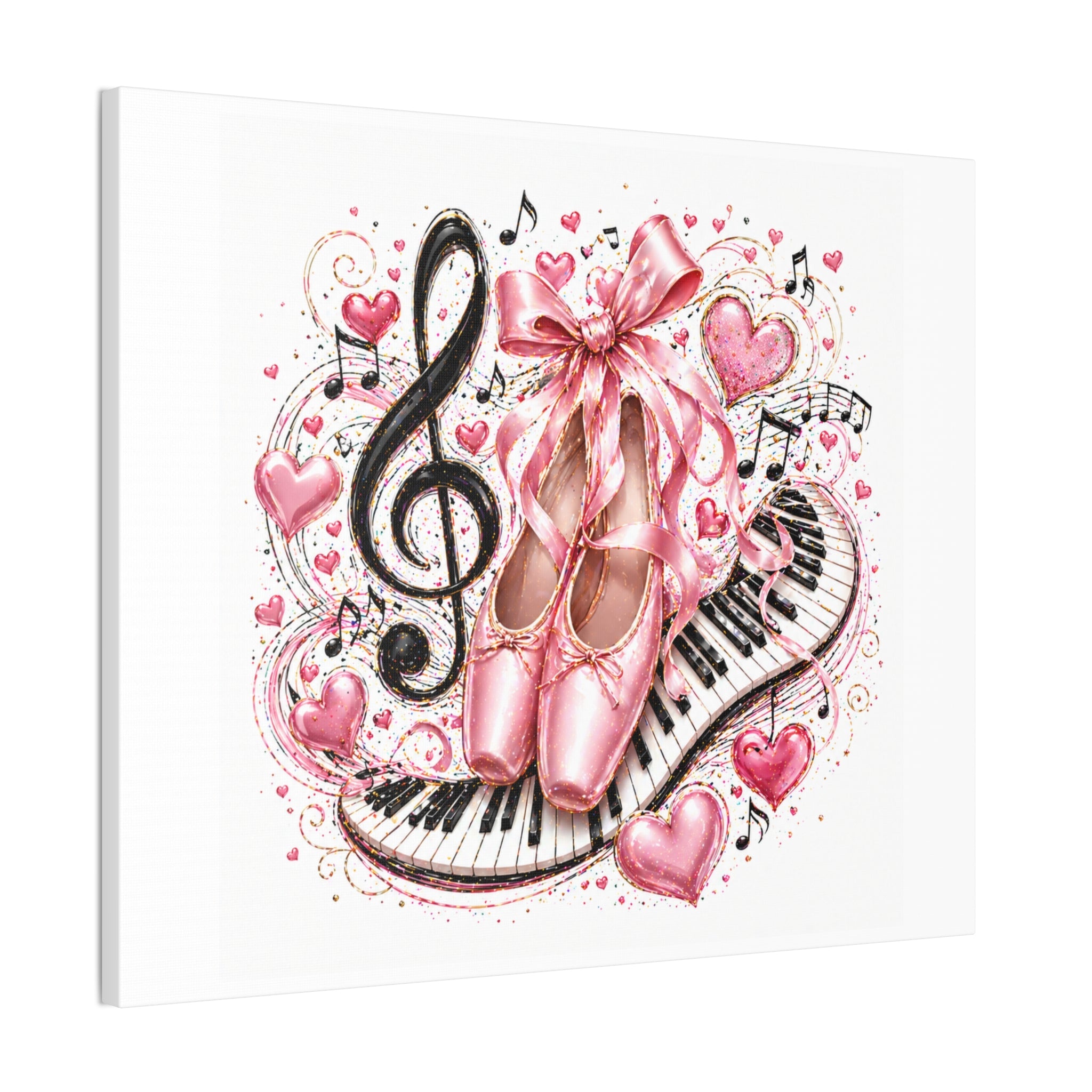 Ballet & Music Canvas Art — Pink Pointe Shoes, Piano Keys & Treble Clef Wall Decor