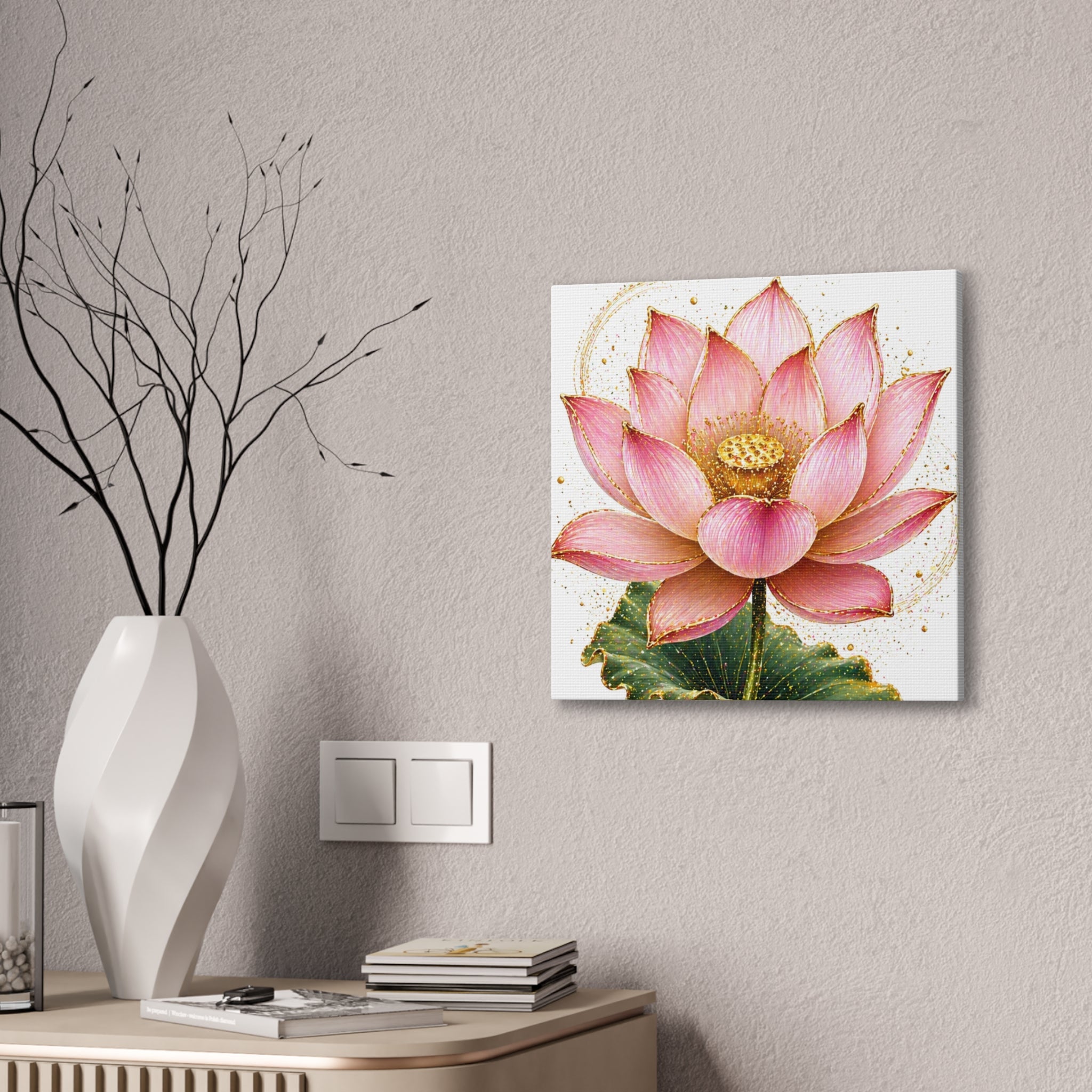 Pink Lotus Canvas Wall Art — Stretched Floral Canvas Print