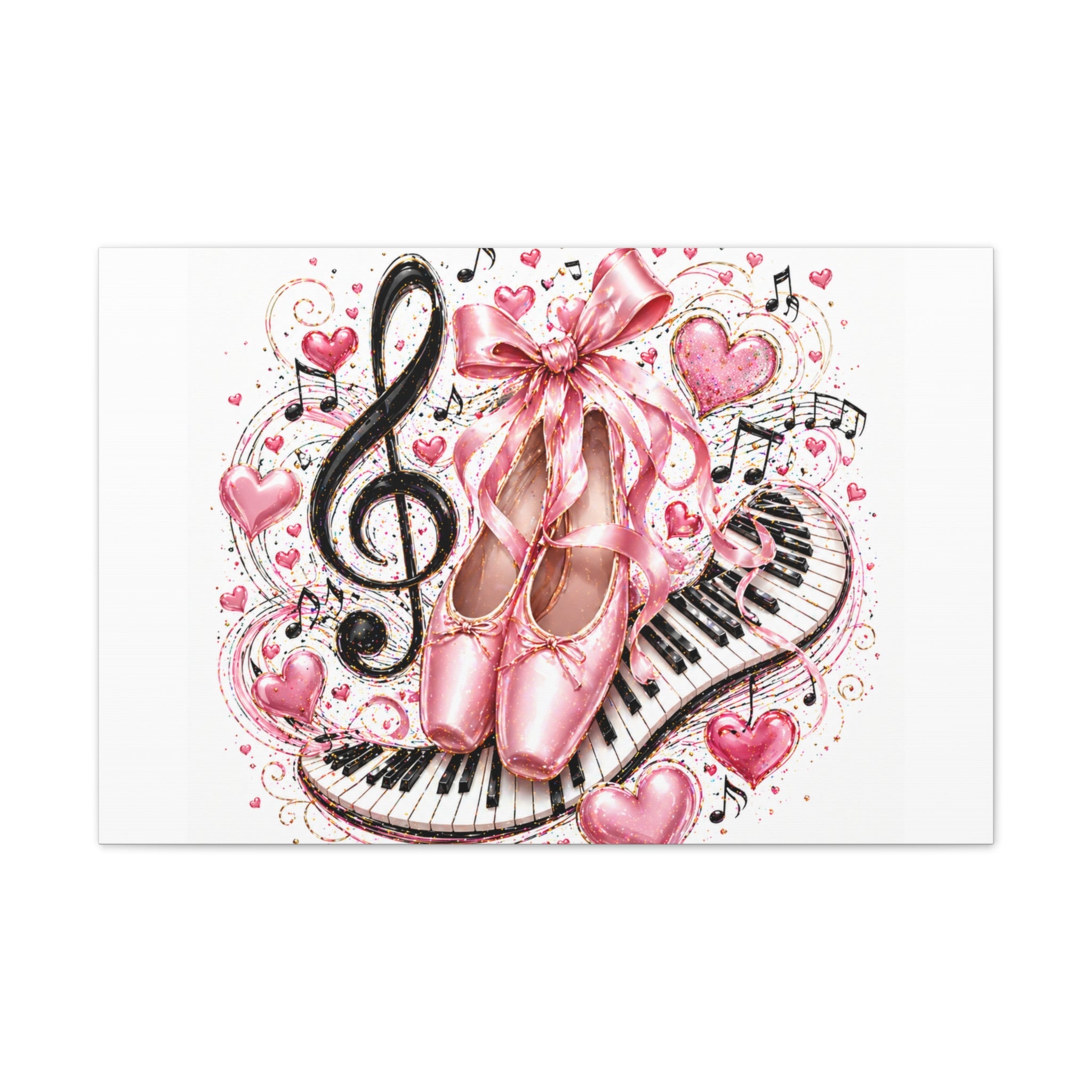 Ballet & Music Canvas Art — Pink Pointe Shoes, Piano Keys & Treble Clef Wall Decor
