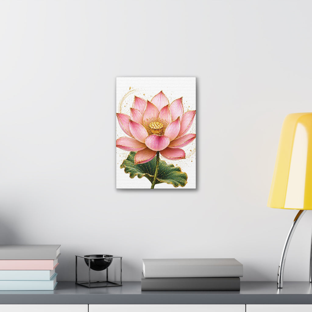 Pink Lotus Canvas Wall Art — Stretched Floral Canvas Print