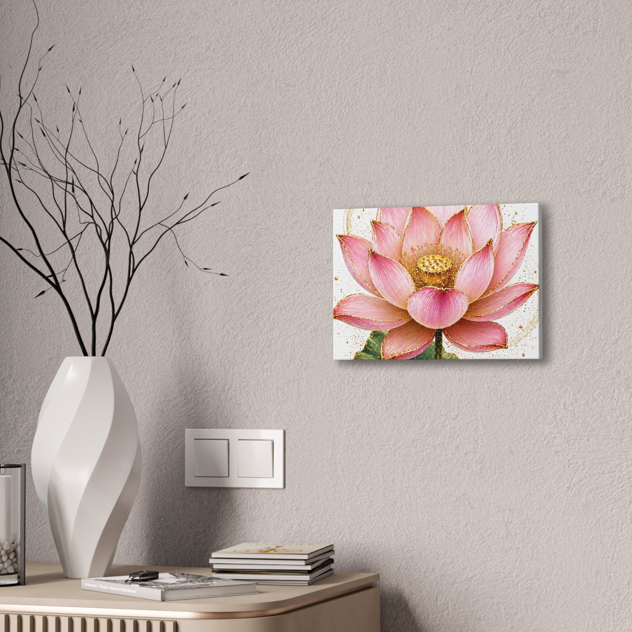 Pink Lotus Canvas Wall Art — Stretched Floral Canvas Print