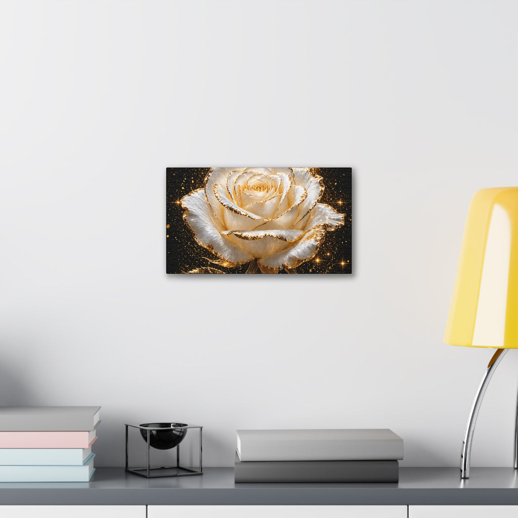 Golden Sparkle Rose Canvas Print — Glam Floral Wall Art