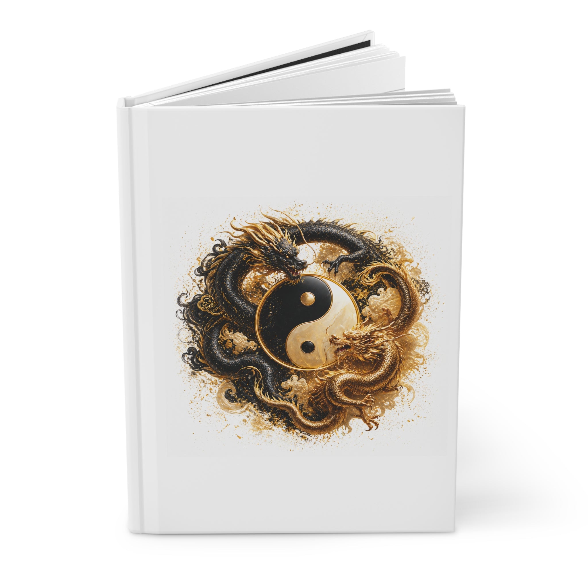 Yin Yang Dragon Hardcover Journal — Gold & Black Eastern Balance Notebook