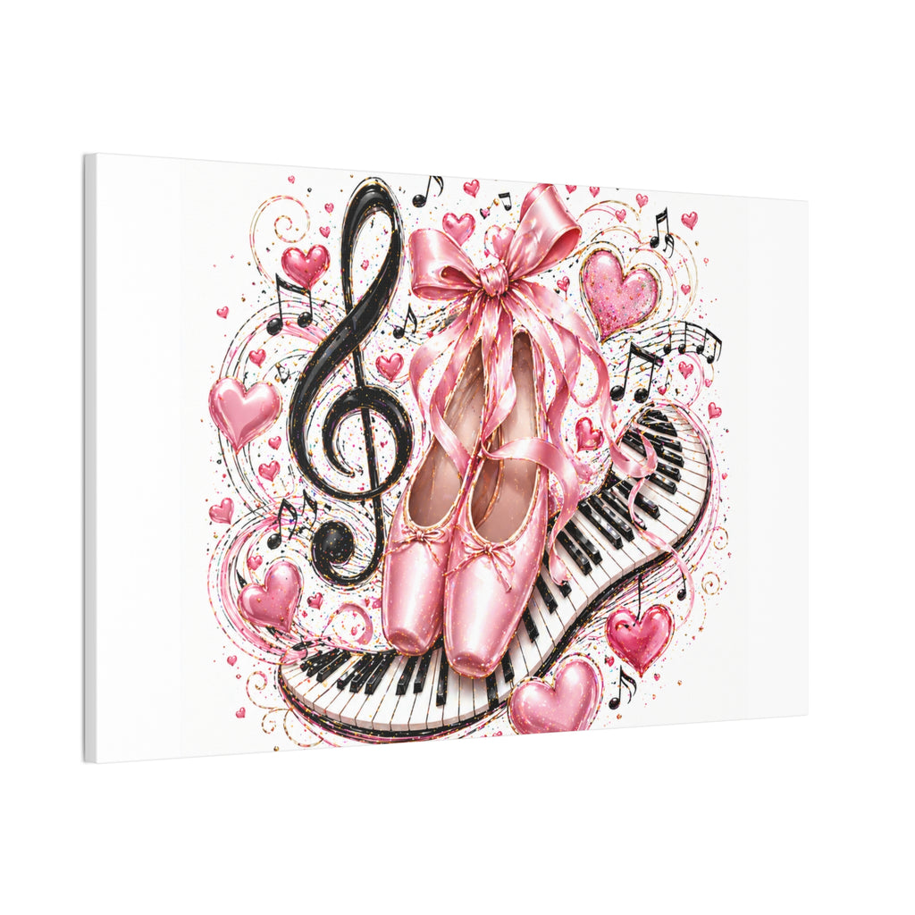 Ballet & Music Canvas Art — Pink Pointe Shoes, Piano Keys & Treble Clef Wall Decor