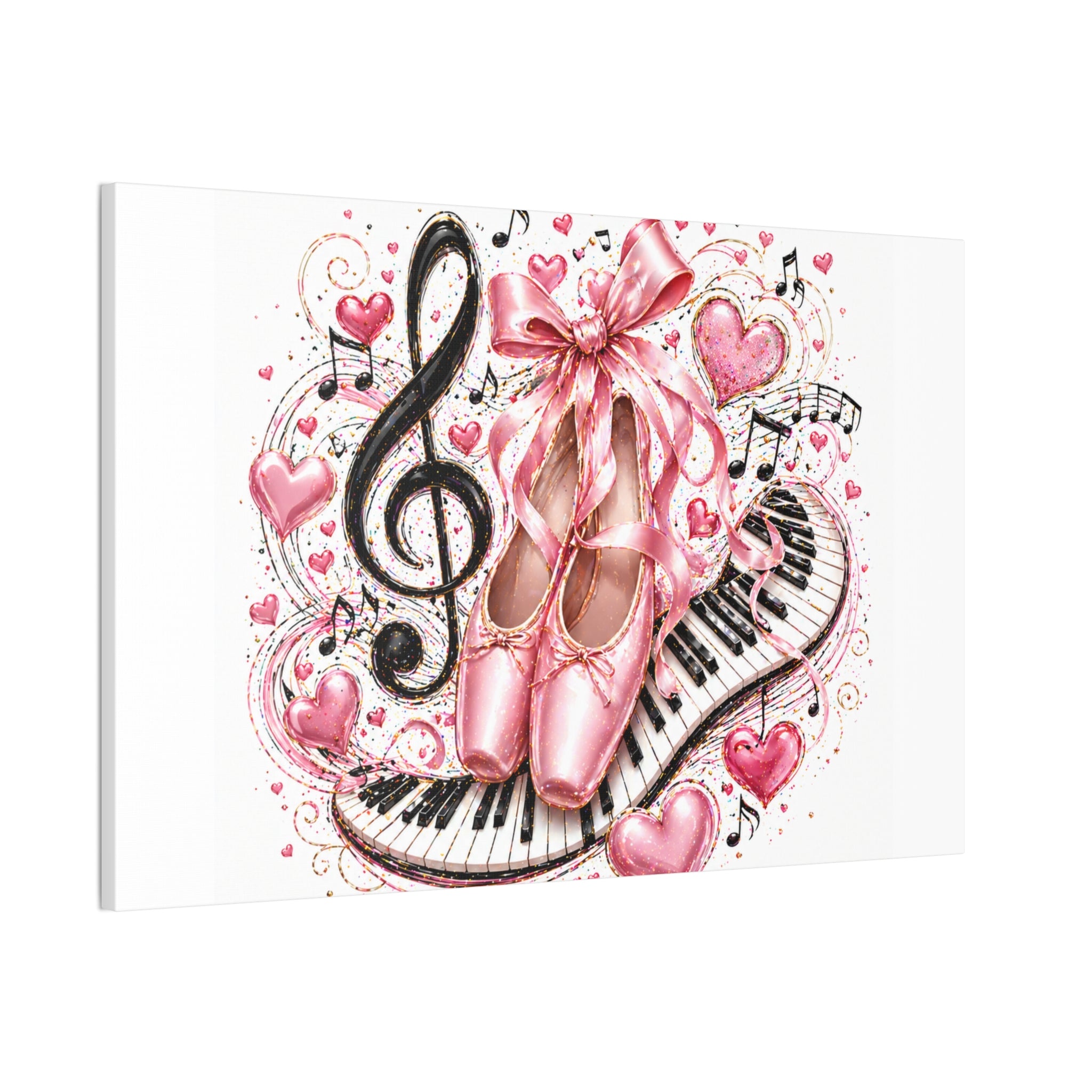 Ballet & Music Canvas Art — Pink Pointe Shoes, Piano Keys & Treble Clef Wall Decor