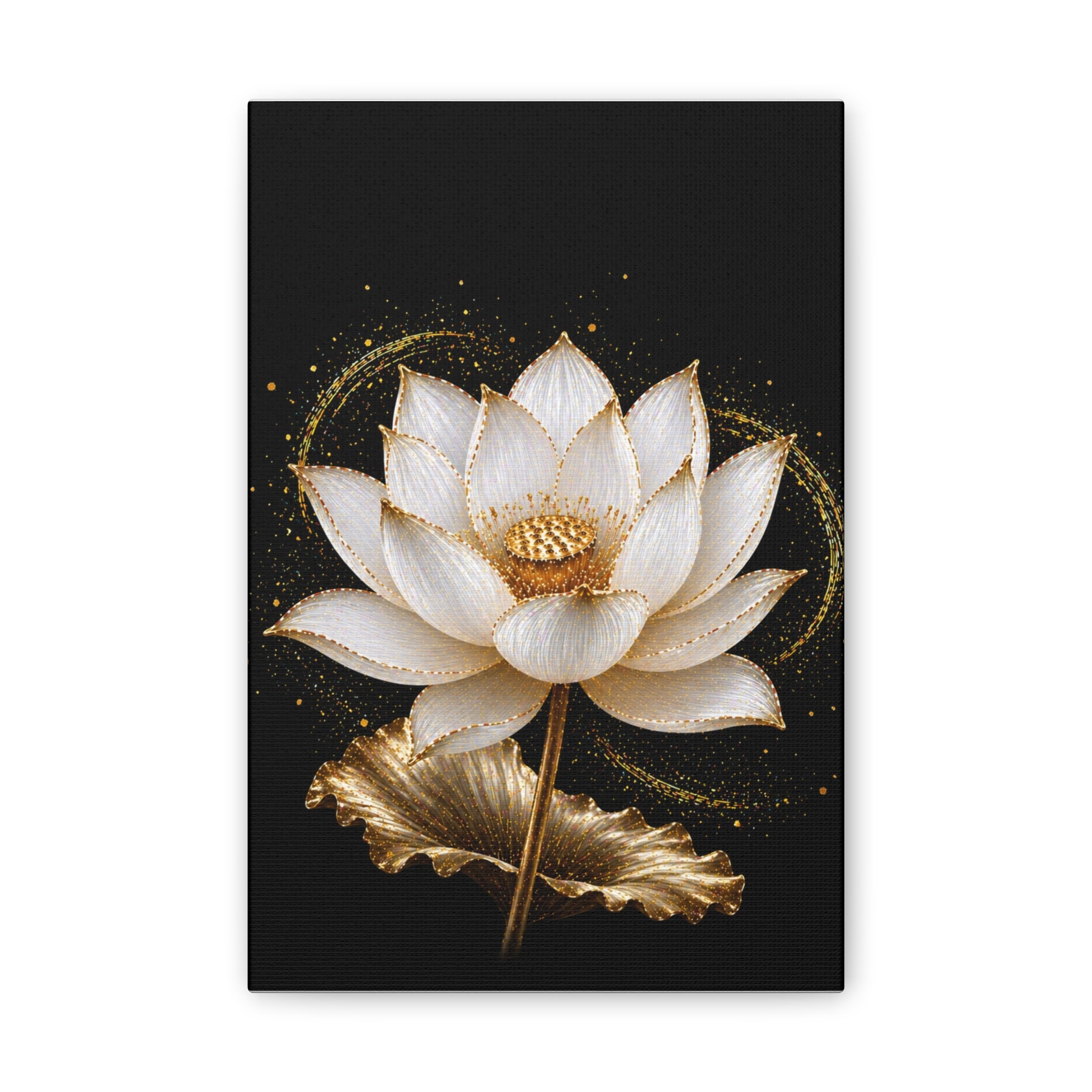 Gold Lotus Canvas Wall Art - Stretched Canvas Floral Print