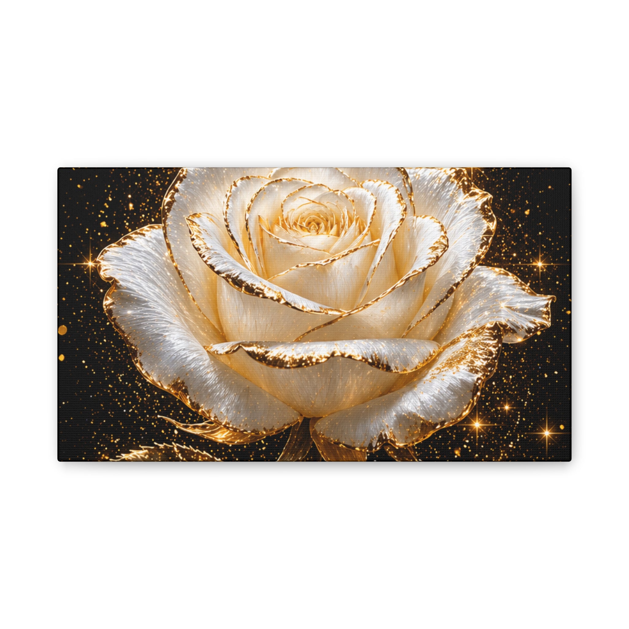 Golden Sparkle Rose Canvas Print — Glam Floral Wall Art