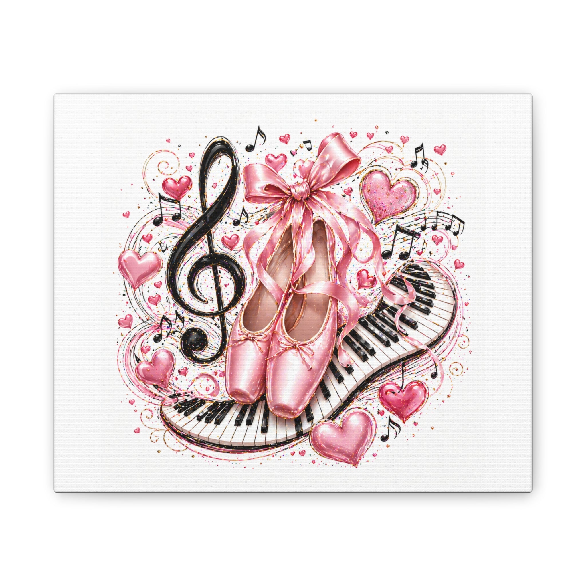 Ballet & Music Canvas Art — Pink Pointe Shoes, Piano Keys & Treble Clef Wall Decor