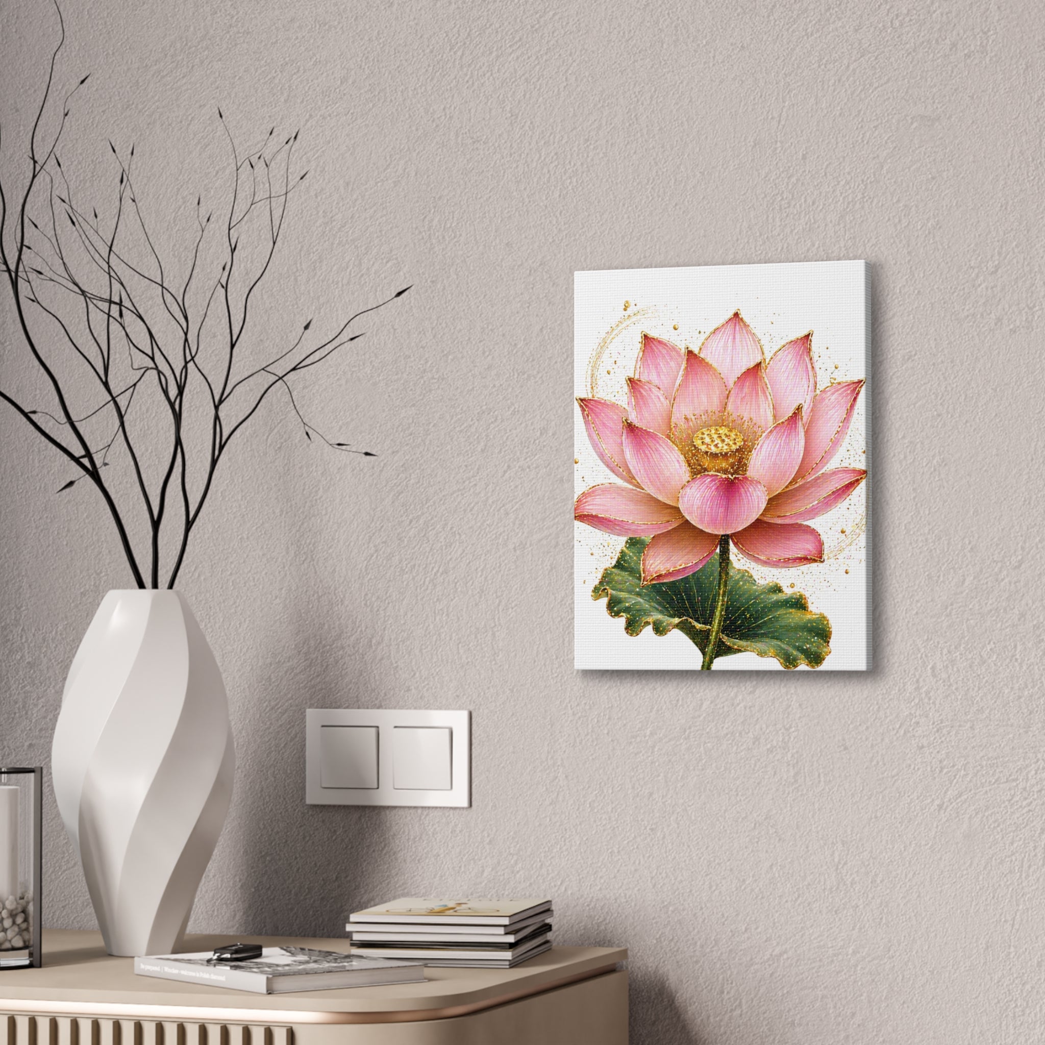 Pink Lotus Canvas Wall Art — Stretched Floral Canvas Print