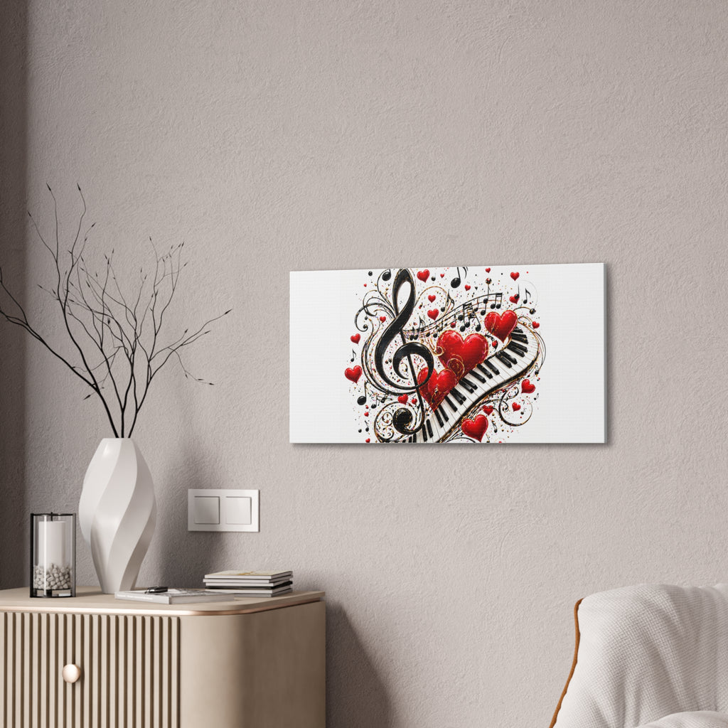 Canvas Print - Musical Hearts Treble Clef & Piano Wall Art (Valentine Music Gift)