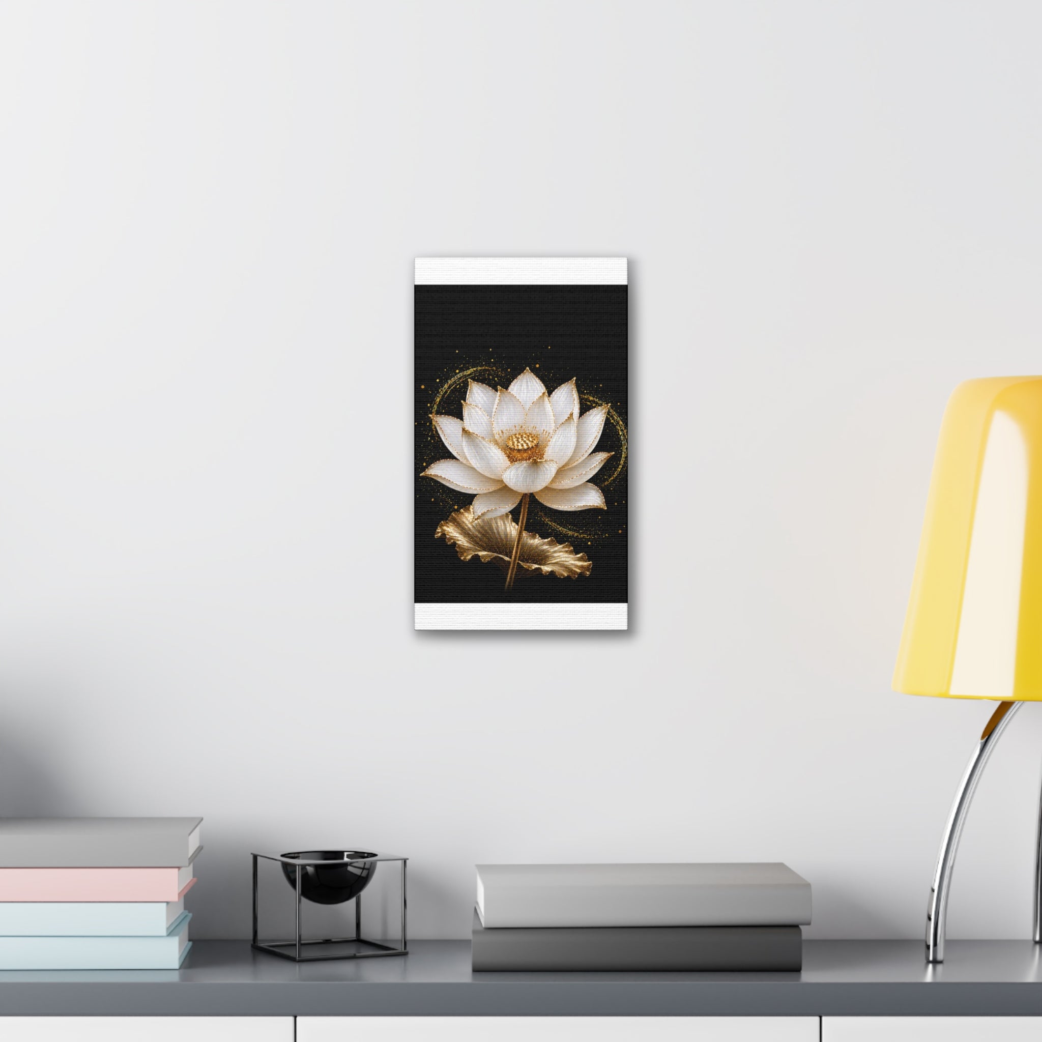 Gold Lotus Canvas Wall Art - Stretched Canvas Floral Print