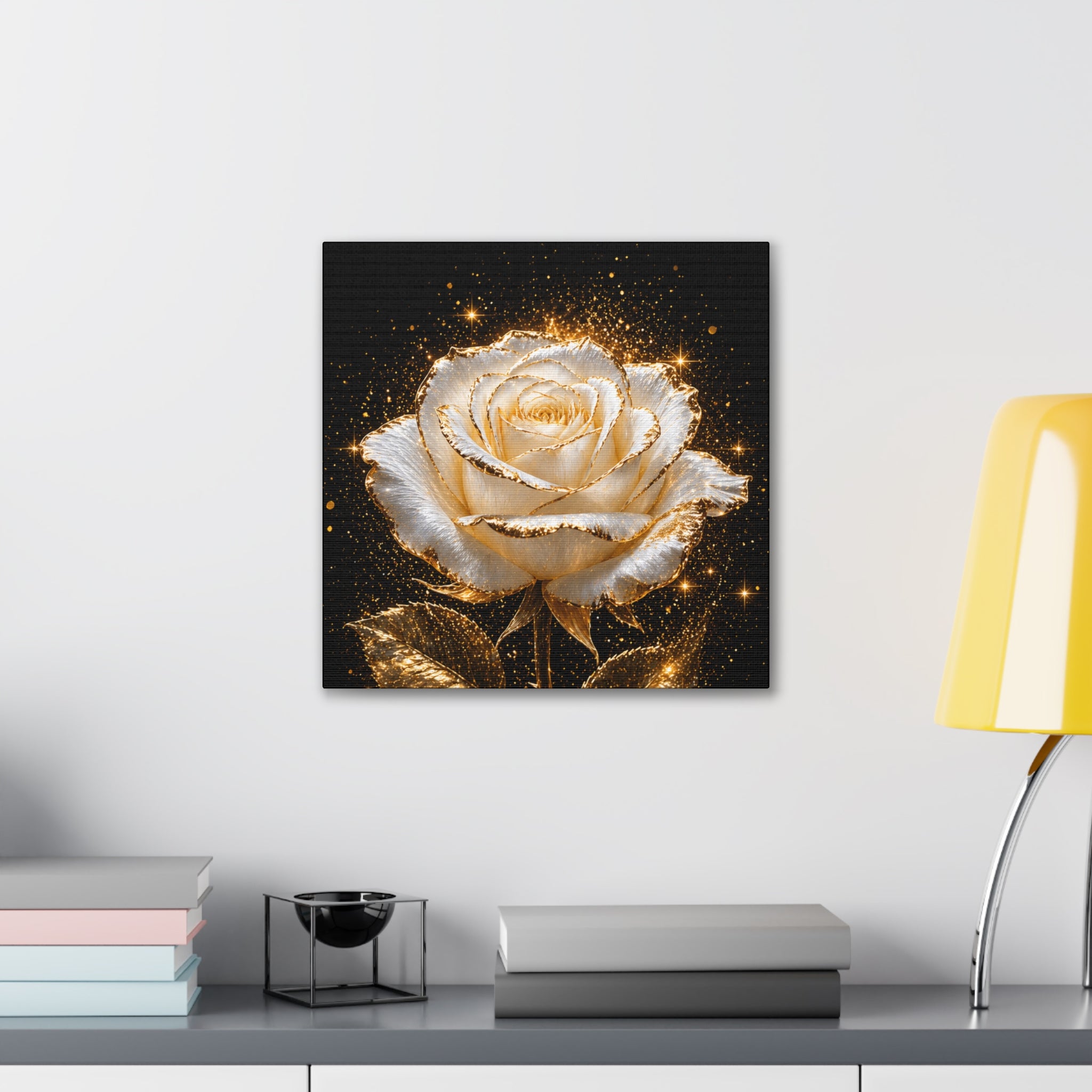 Golden Sparkle Rose Canvas Print — Glam Floral Wall Art