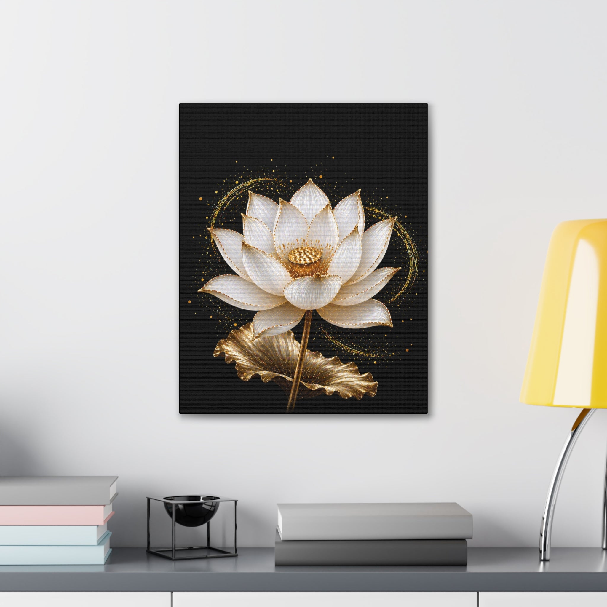 Gold Lotus Canvas Wall Art - Stretched Canvas Floral Print