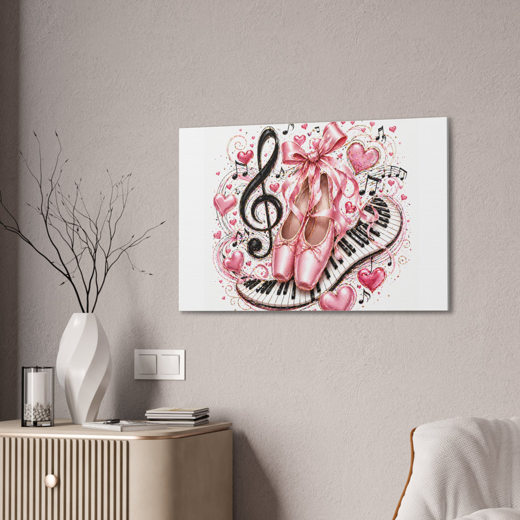 Ballet & Music Canvas Art — Pink Pointe Shoes, Piano Keys & Treble Clef Wall Decor