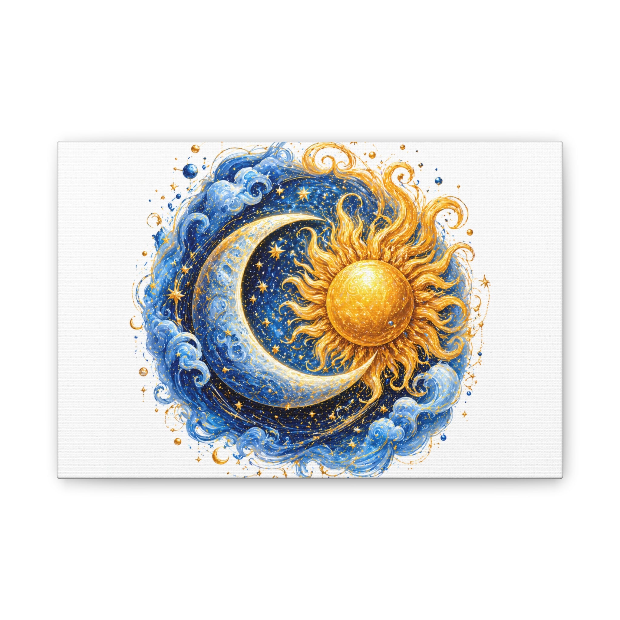 Sun and Moon Wall Art Canvas — Celestial Sun & Crescent Moon Stretched Canvas