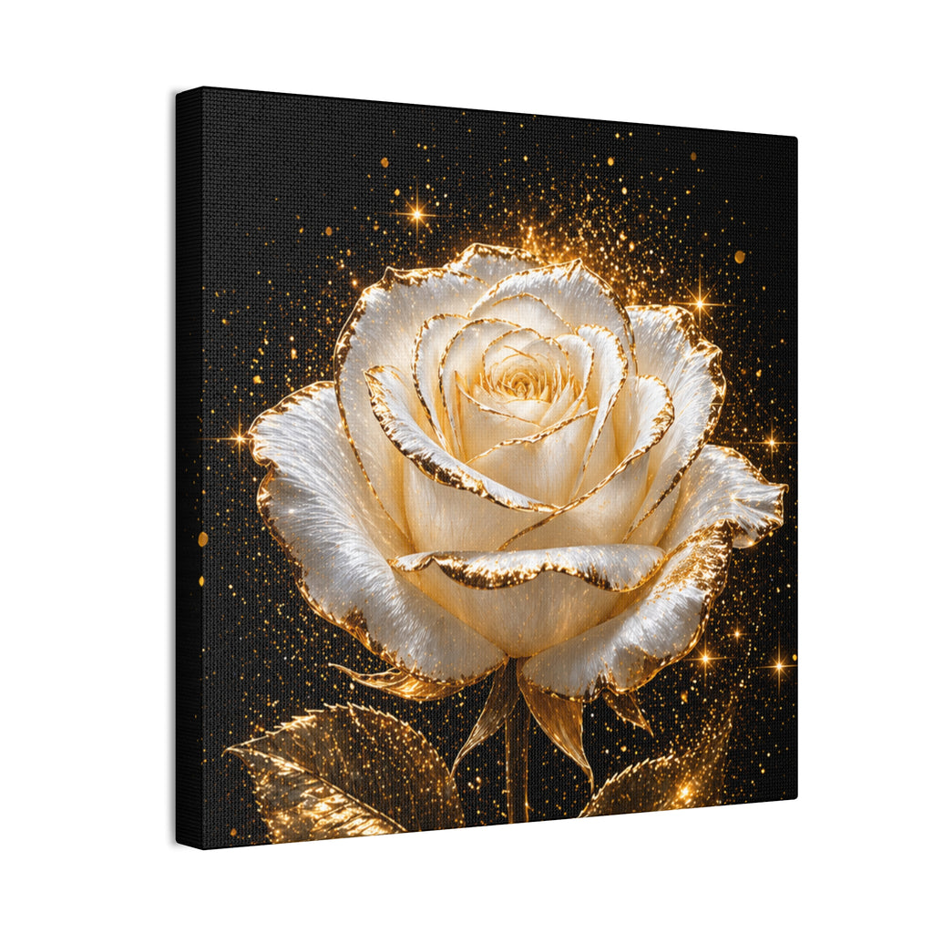 Golden Sparkle Rose Canvas Print — Glam Floral Wall Art
