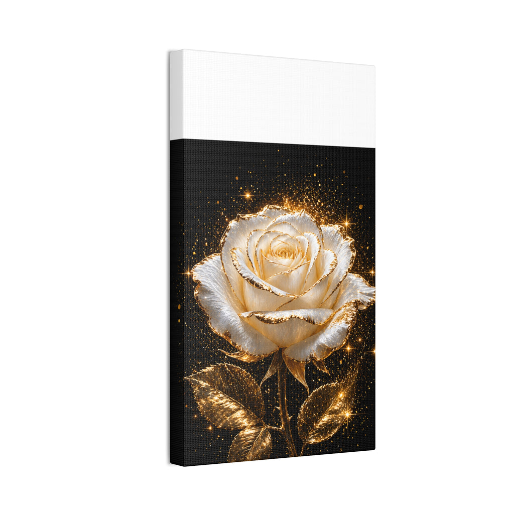Golden Sparkle Rose Canvas Print — Glam Floral Wall Art