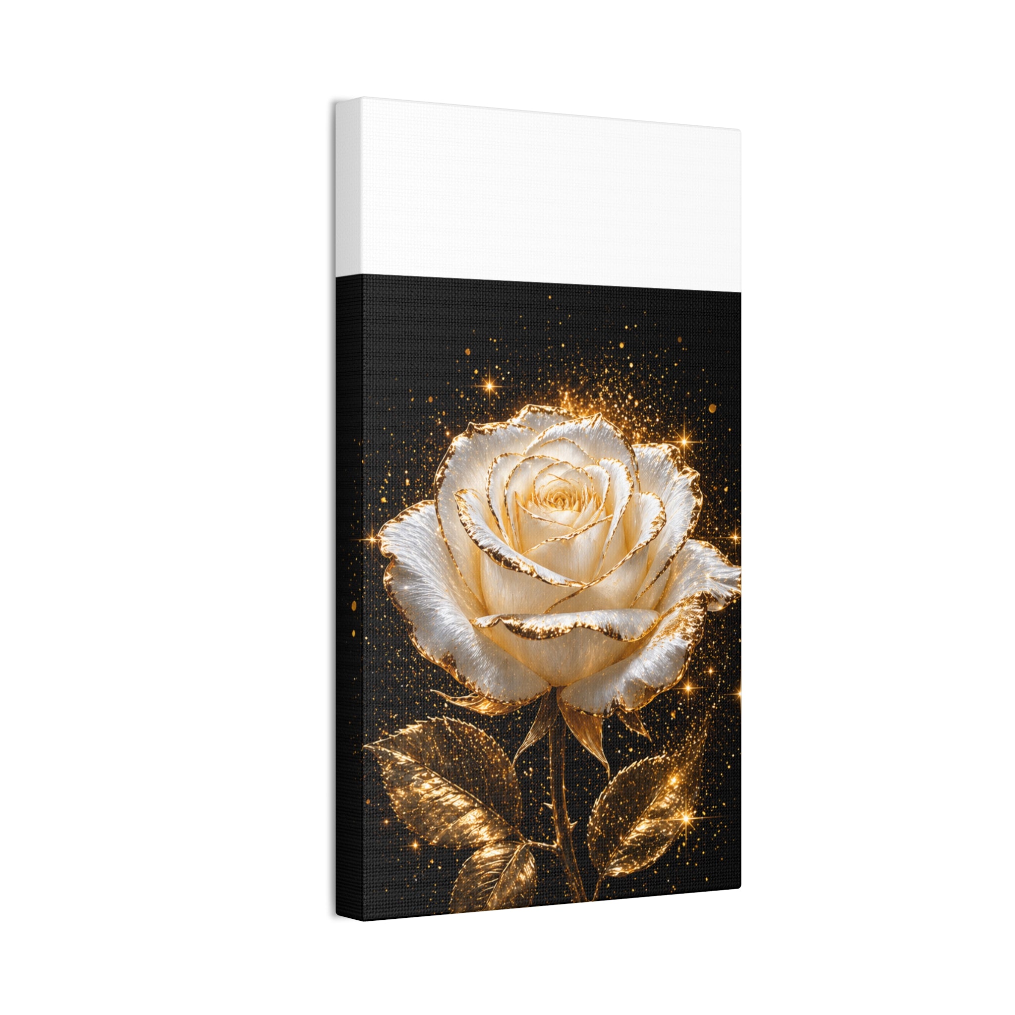 Golden Sparkle Rose Canvas Print — Glam Floral Wall Art
