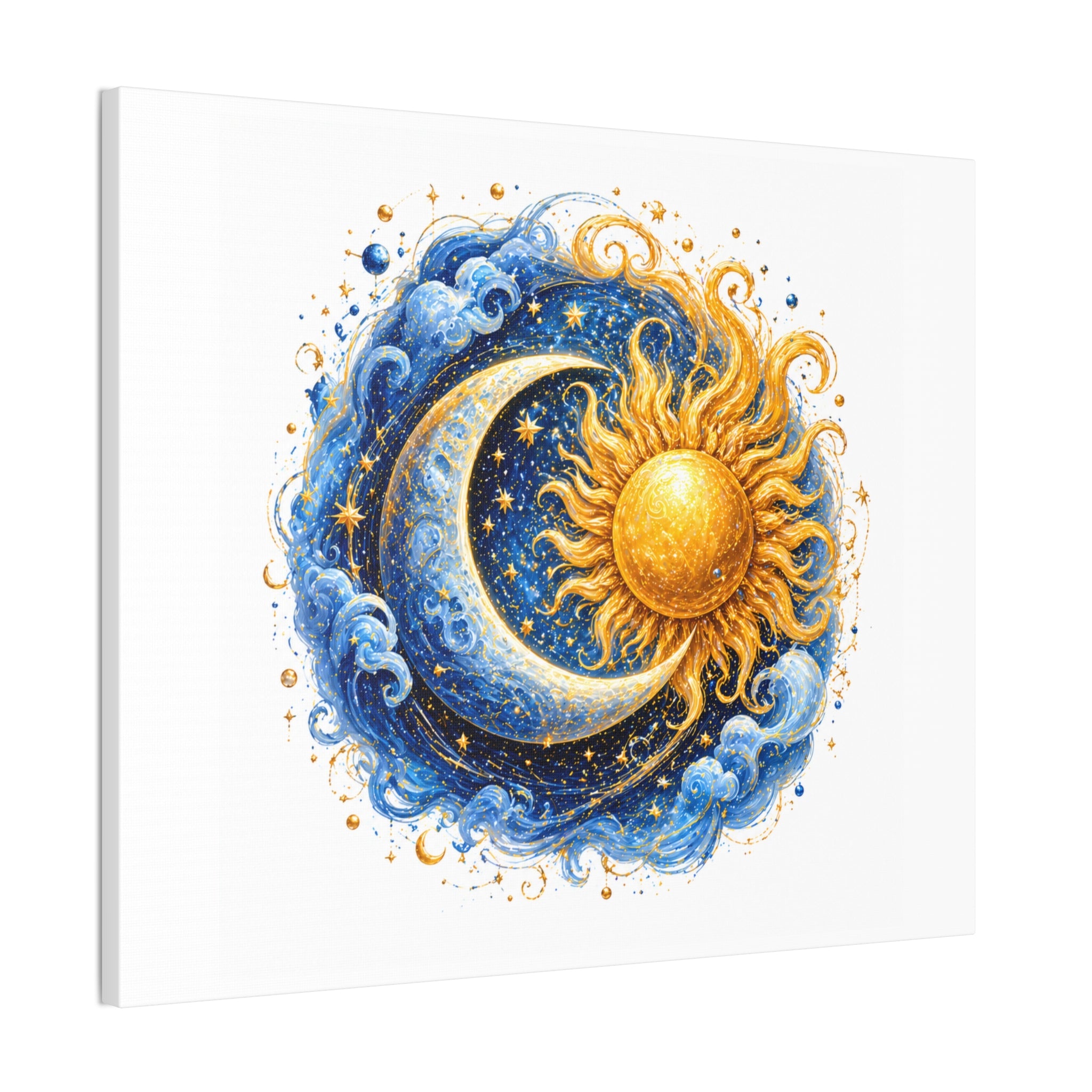 Sun and Moon Wall Art Canvas — Celestial Sun & Crescent Moon Stretched Canvas