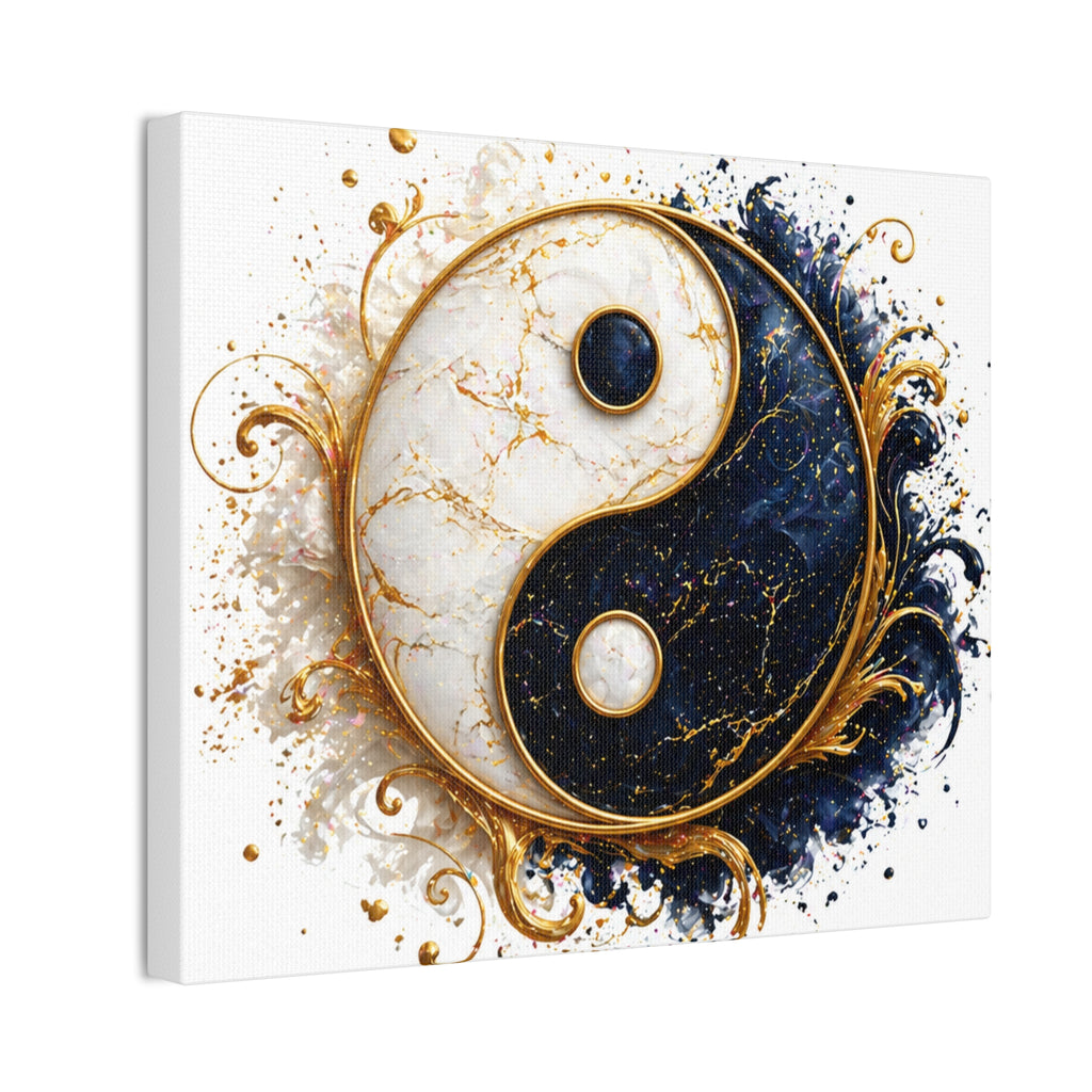 Yin Yang Marble Canvas Wall Art - Gold & Black Spiritual Decor