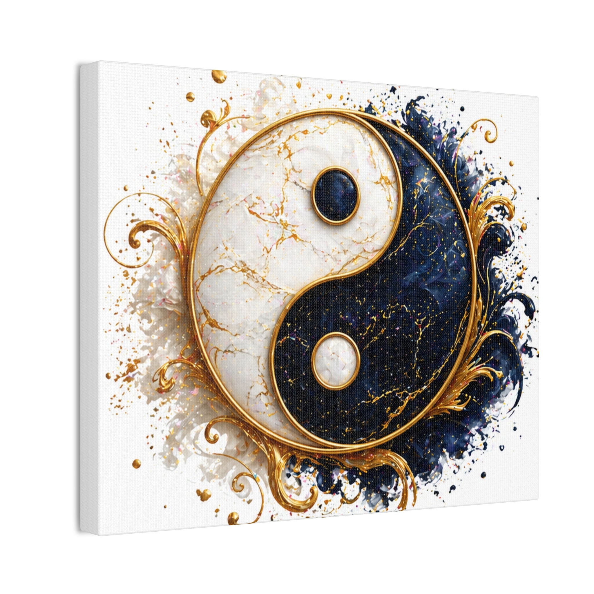 Yin Yang Marble Canvas Wall Art - Gold & Black Spiritual Decor