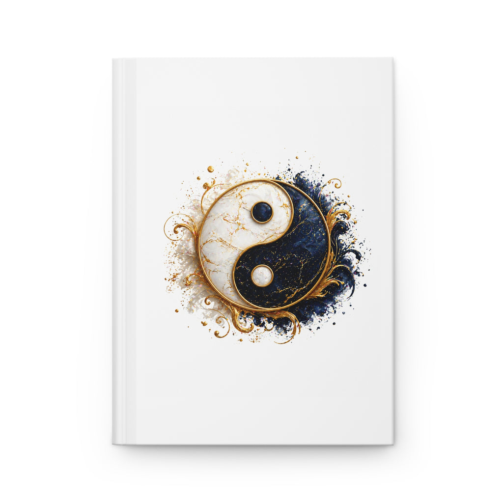 Yin Yang Marble Hardcover Journal — Elegant Gold & Navy Spiritual Notebook
