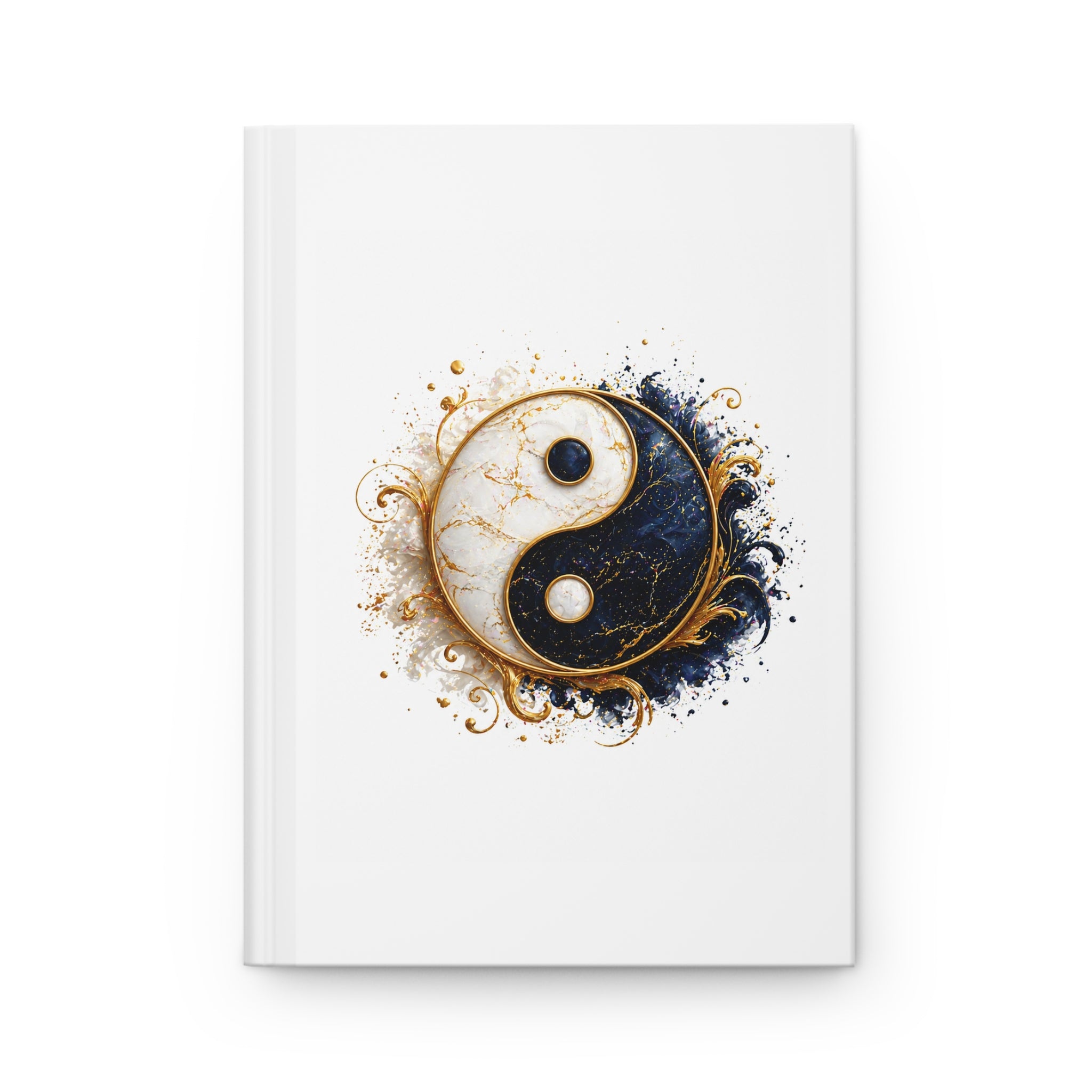 Yin Yang Marble Hardcover Journal — Elegant Gold & Navy Spiritual Notebook