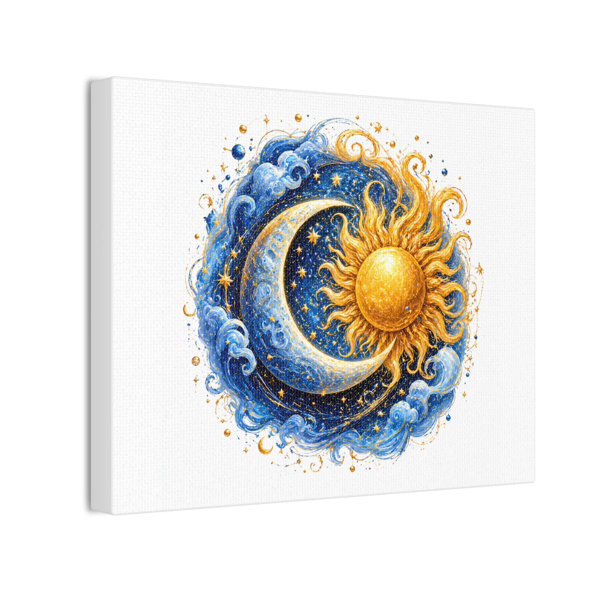 Sun and Moon Wall Art Canvas — Celestial Sun & Crescent Moon Stretched Canvas