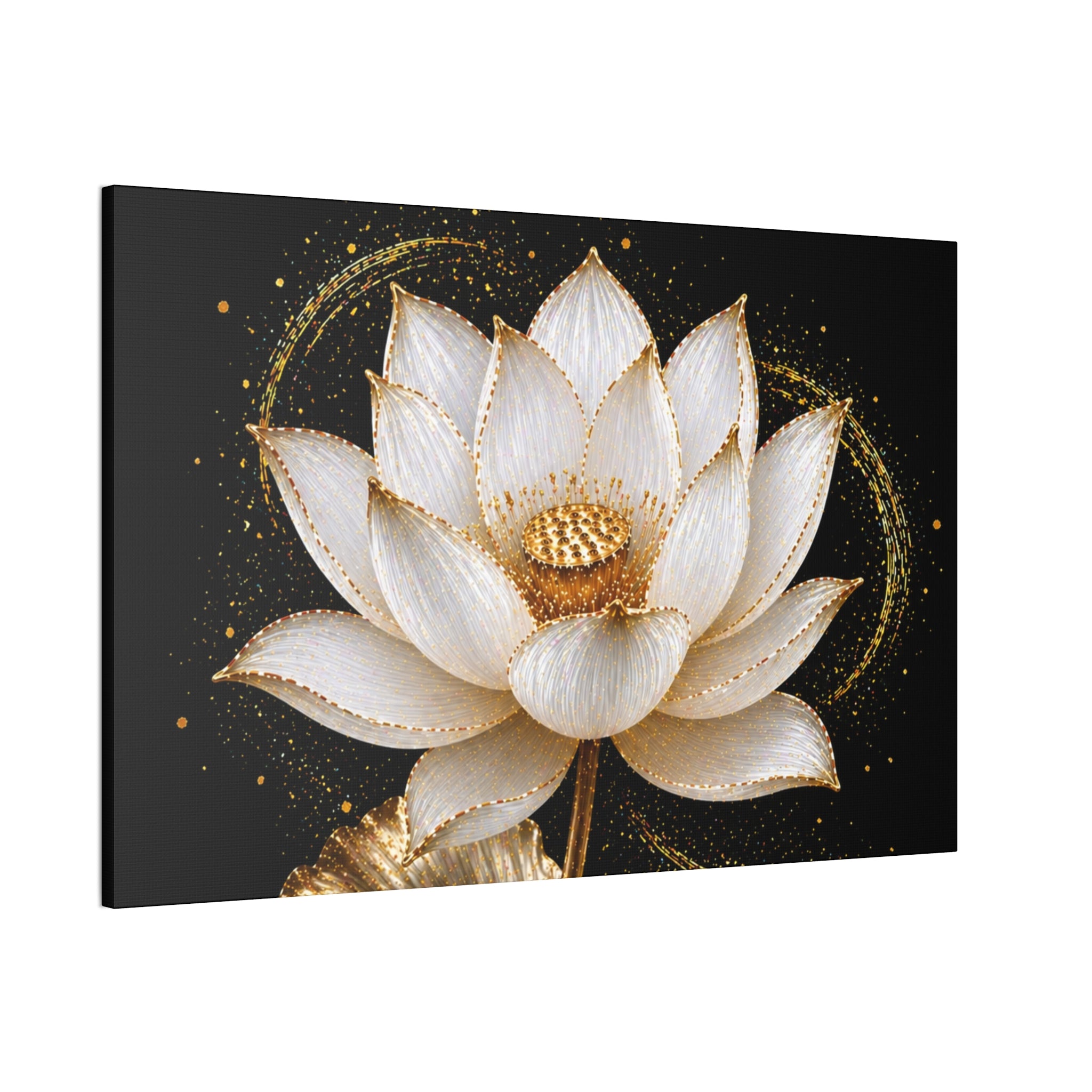 Gold Lotus Canvas Wall Art - Stretched Canvas Floral Print