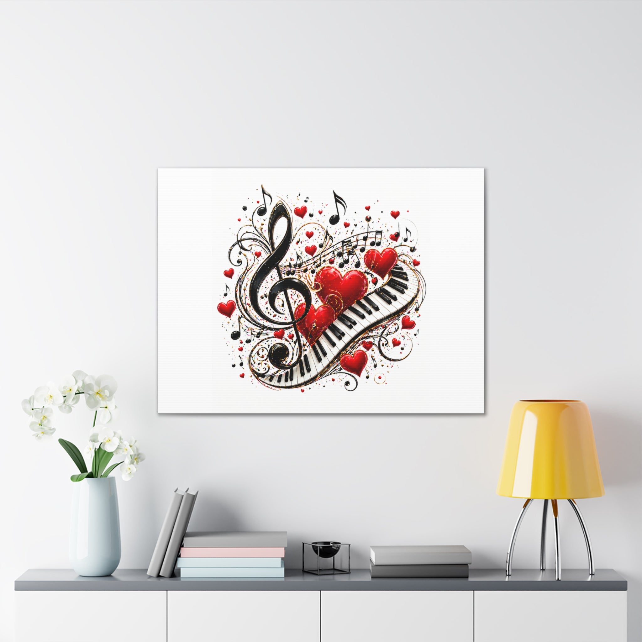 Canvas Print - Musical Hearts Treble Clef & Piano Wall Art (Valentine Music Gift)